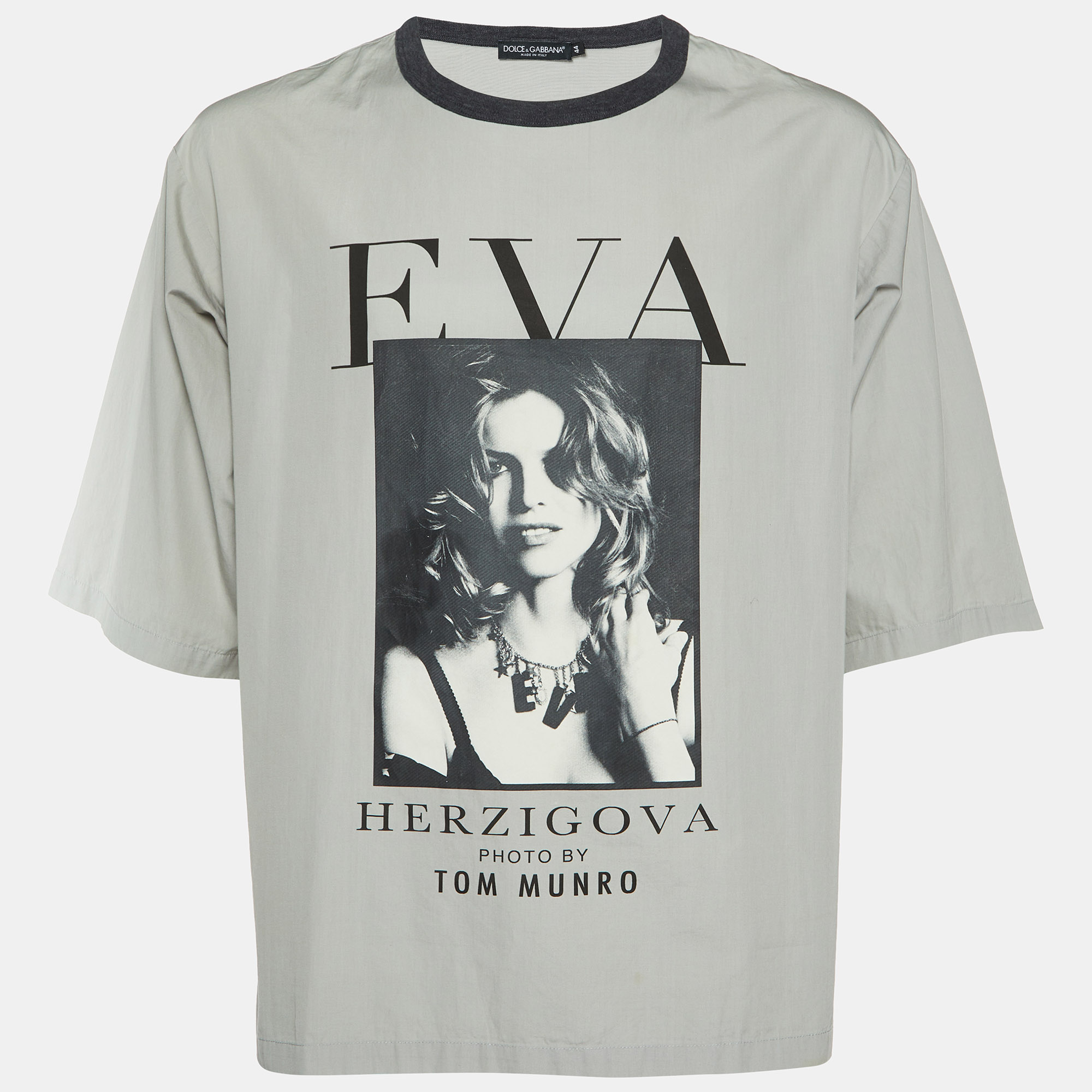 

Dolce & Gabbana x Tom Munro Grey Eva Herzigova Print Cotton Oversized T-Shirt XS