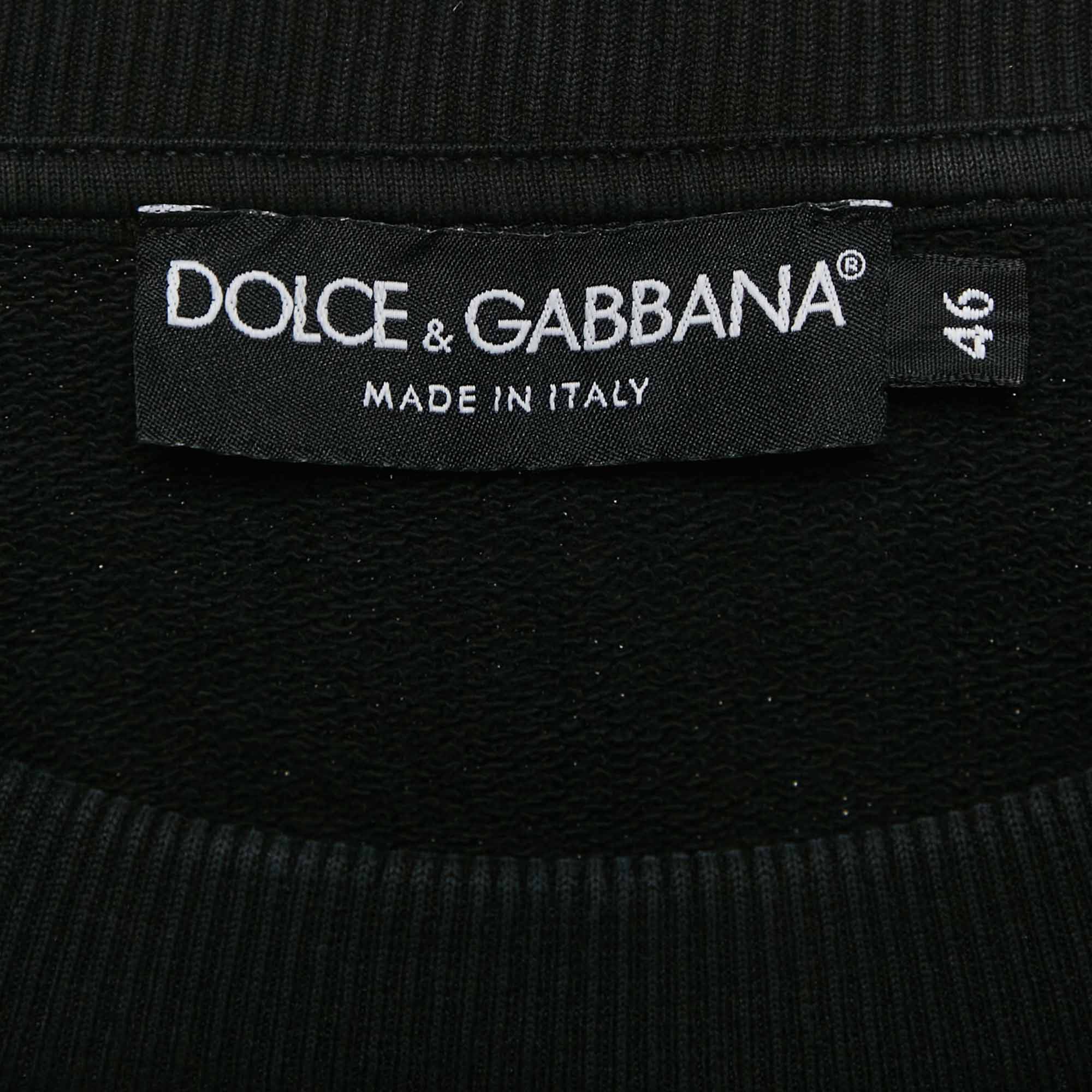 Dolce & Gabbana Black Cotton Knit Crew Neck Sweatshirt S 