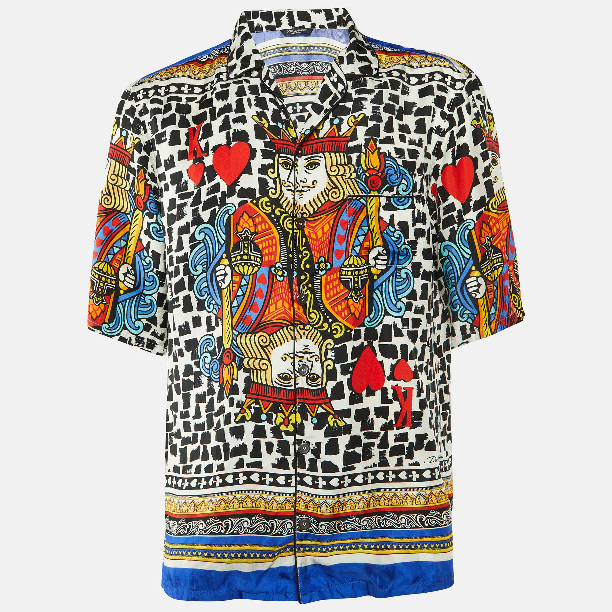 

Dolce & Gabbana Multicolor King of Hearts Print Silk Short Sleeve Shirt L