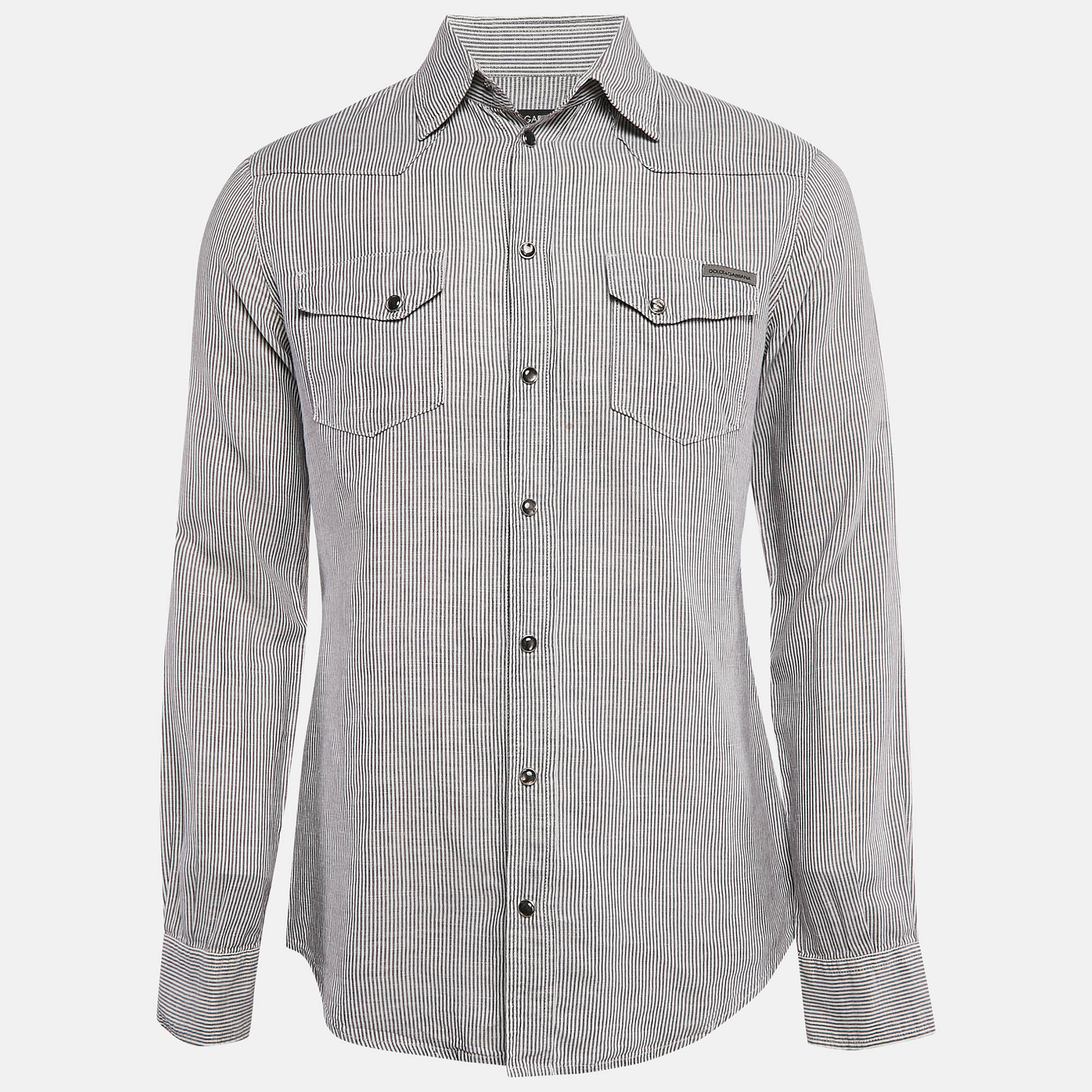 

Dolce & Gabbana Grey Stripe Cotton Button Front Shirt M