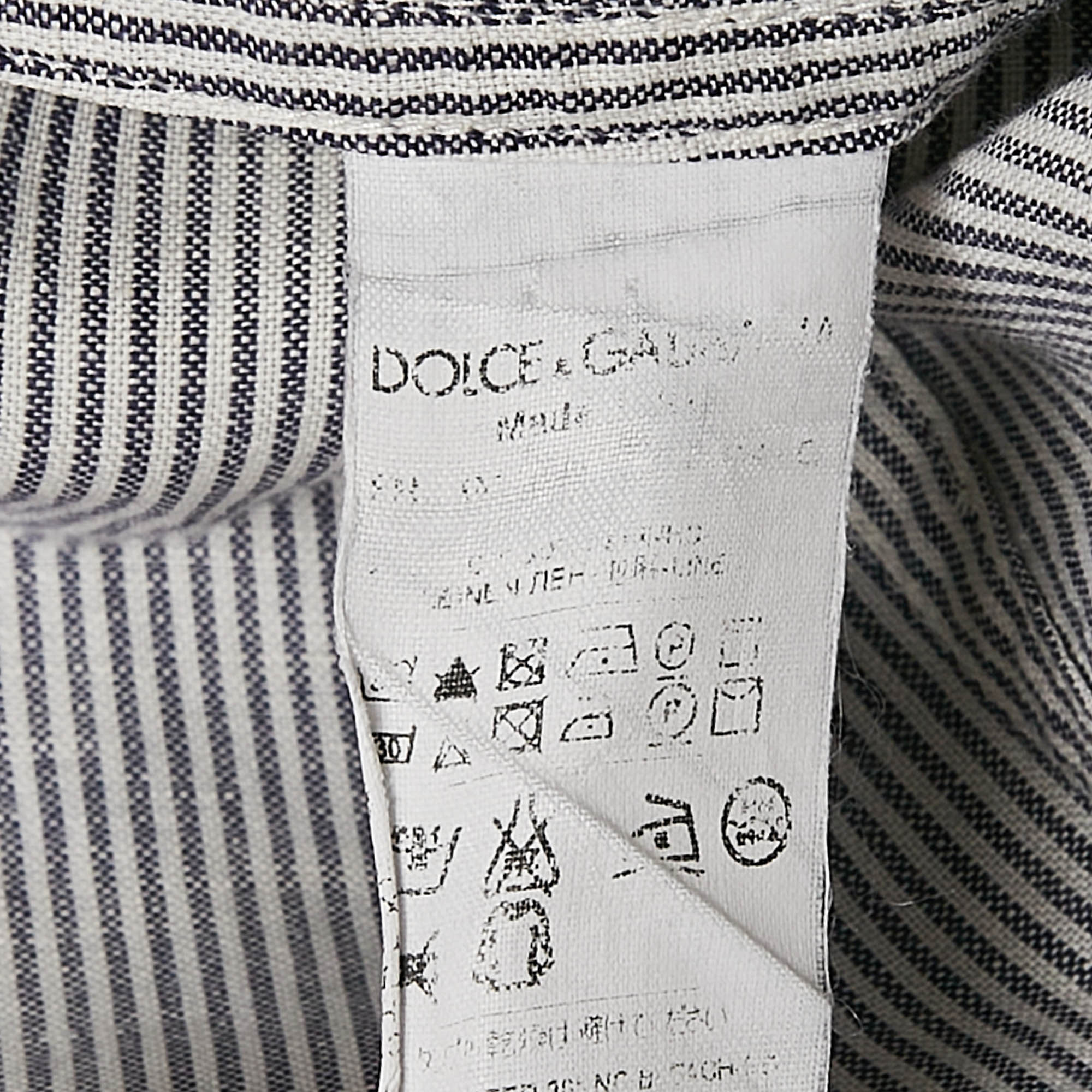 Dolce & Gabbana Grey Stripe Cotton Button Front Shirt M 