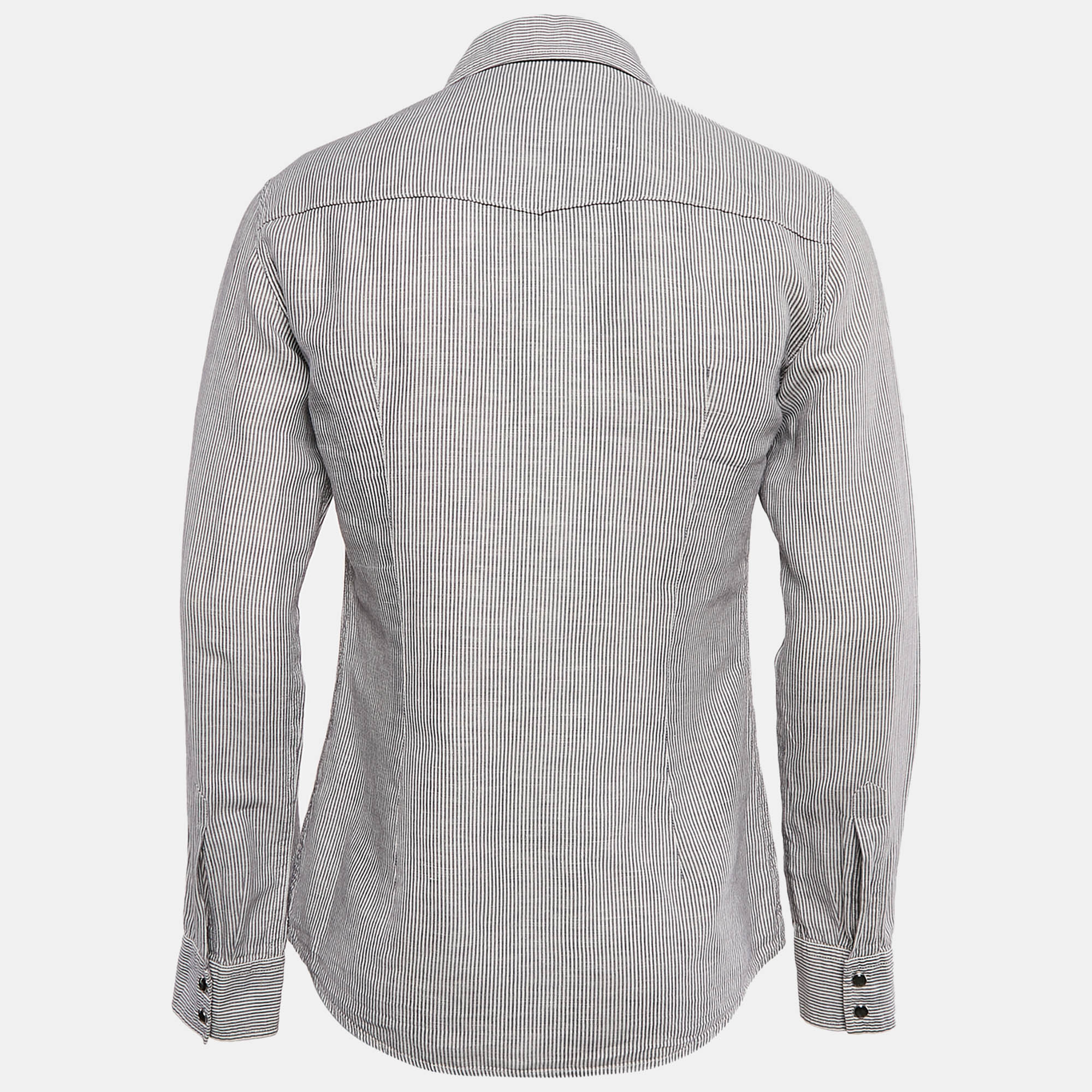 Dolce & Gabbana Grey Stripe Cotton Button Front Shirt M 