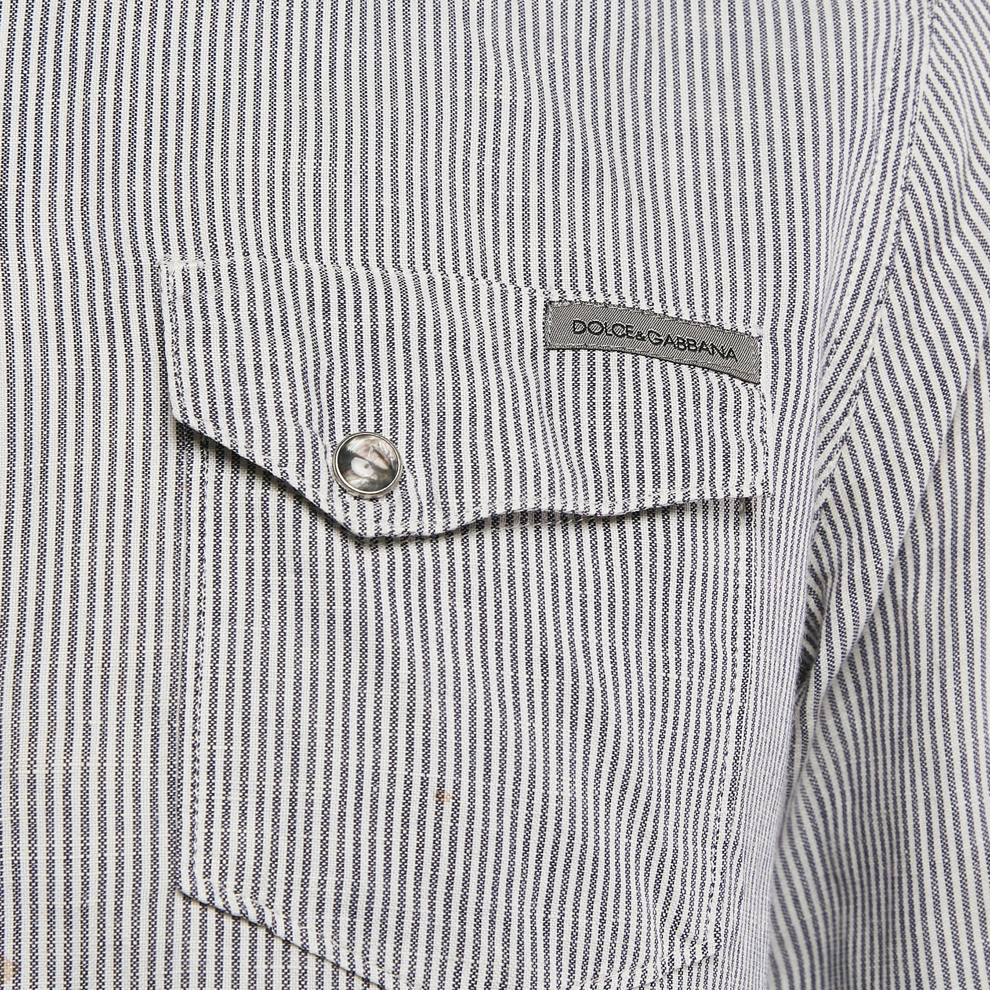 Dolce & Gabbana Grey Stripe Cotton Button Front Shirt M 