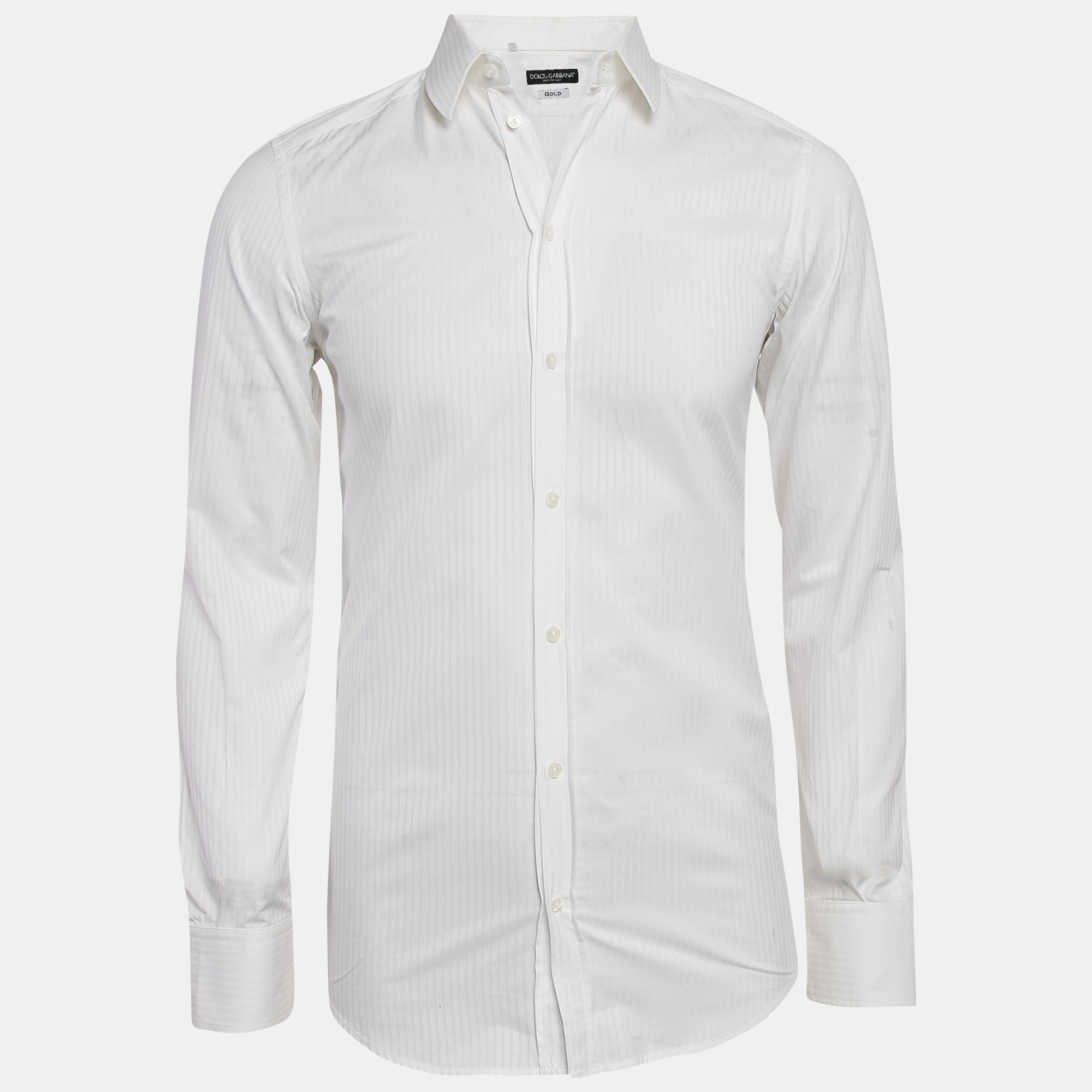 

Dolce & Gabbana Gold White Striped Cotton Button Front Shirt S