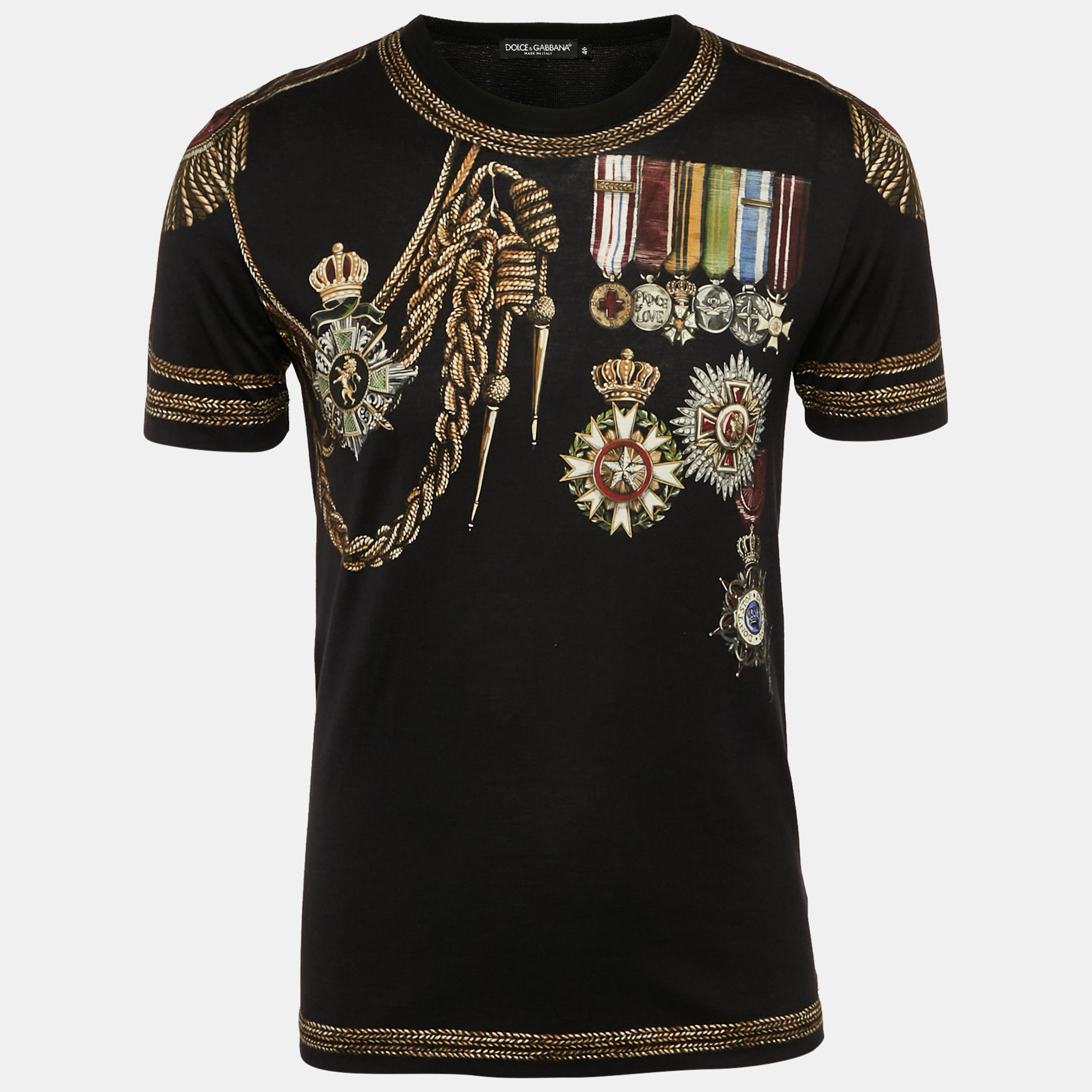 

Dolce & Gabbana Black Military Print Cotton Crew Neck T-Shirt S