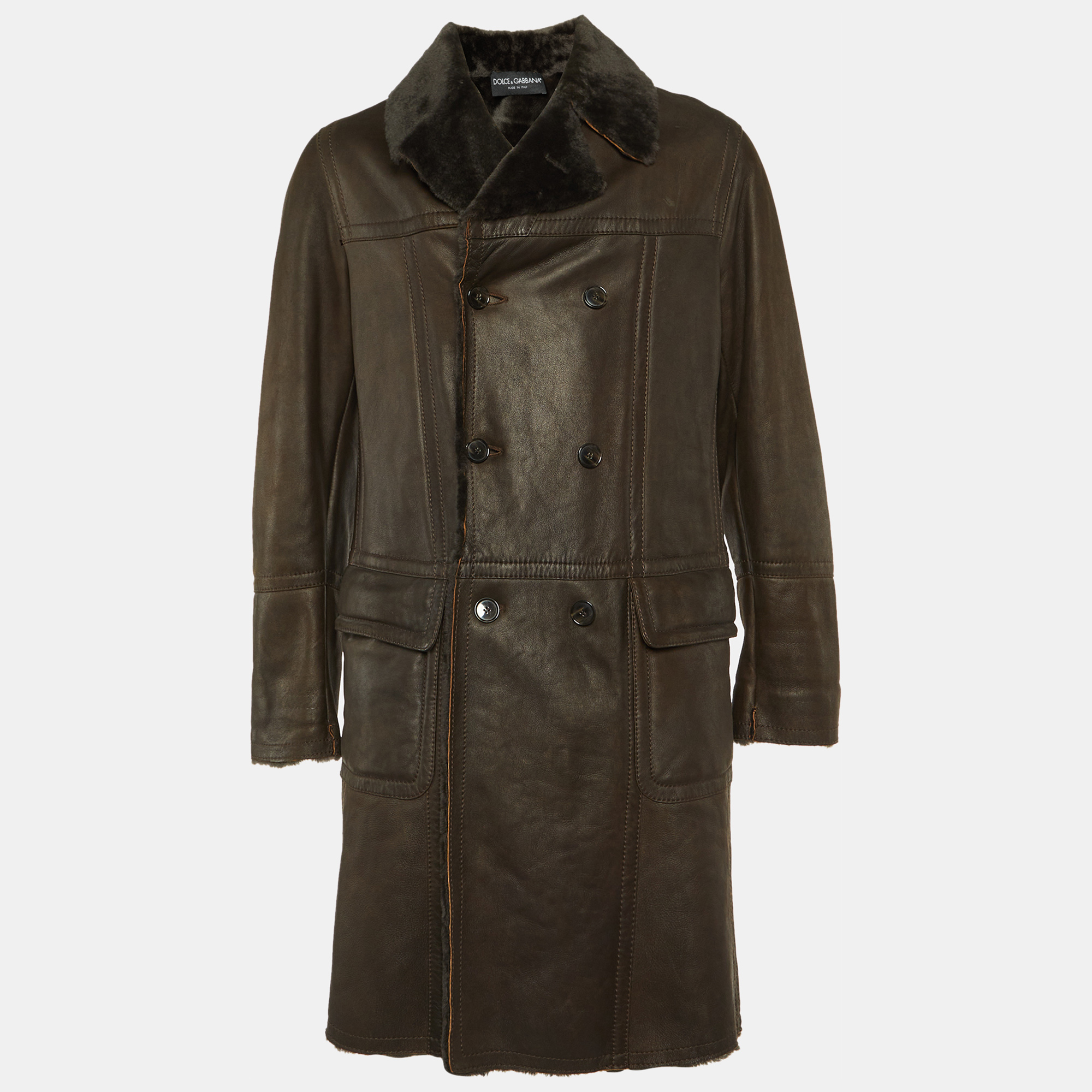 

Dolce & Gabbana Brown Leather & Fur Lined Double Breasted Coat L