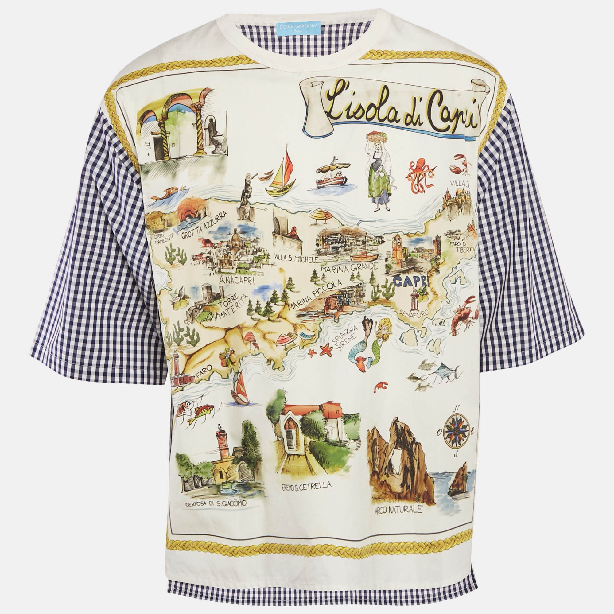 

Dolce & Gabbana Capri Multicolor Printed Cotton and Gingham T-Shirt M