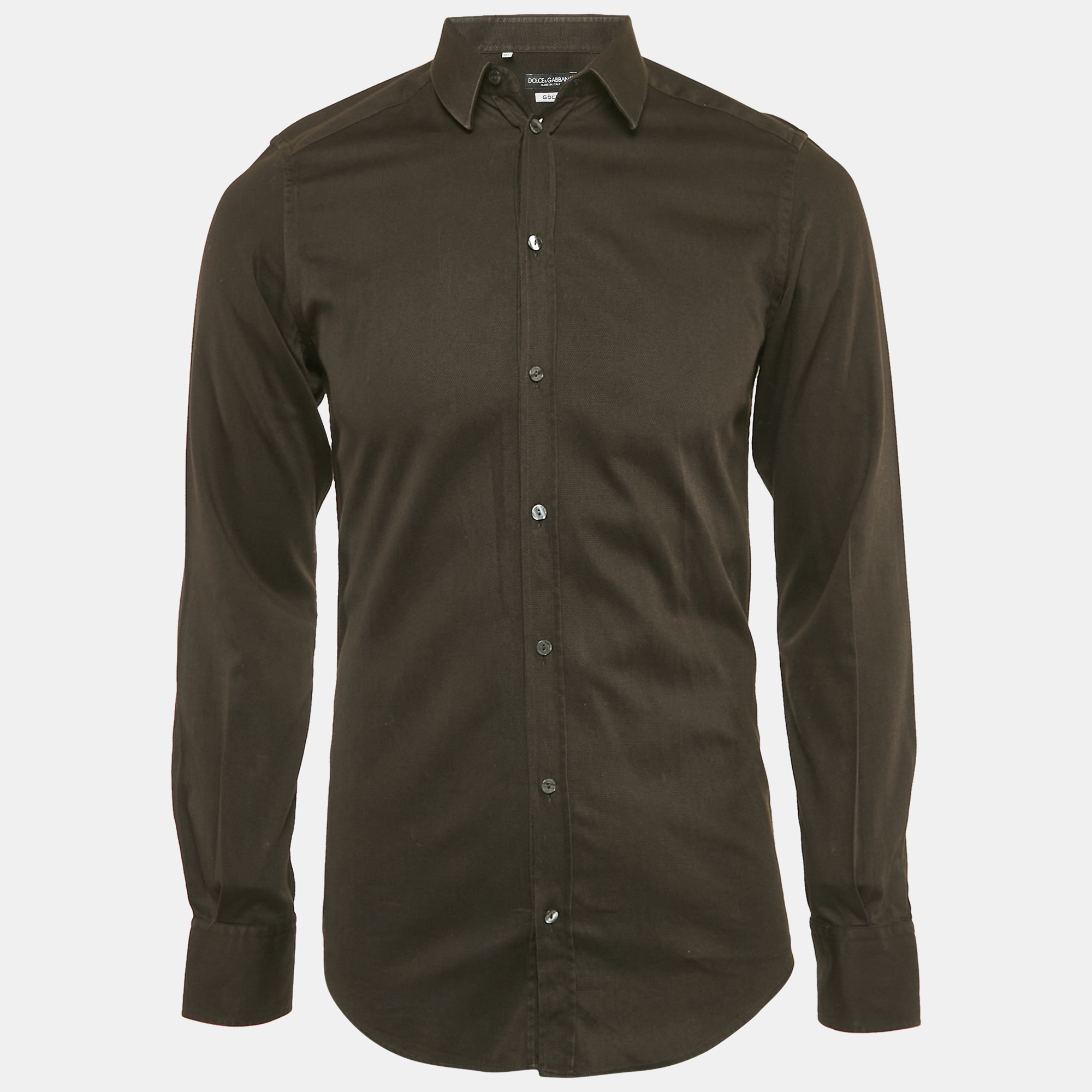 

Dolce & Gabbana Gold Black Textured Cotton Shirt M