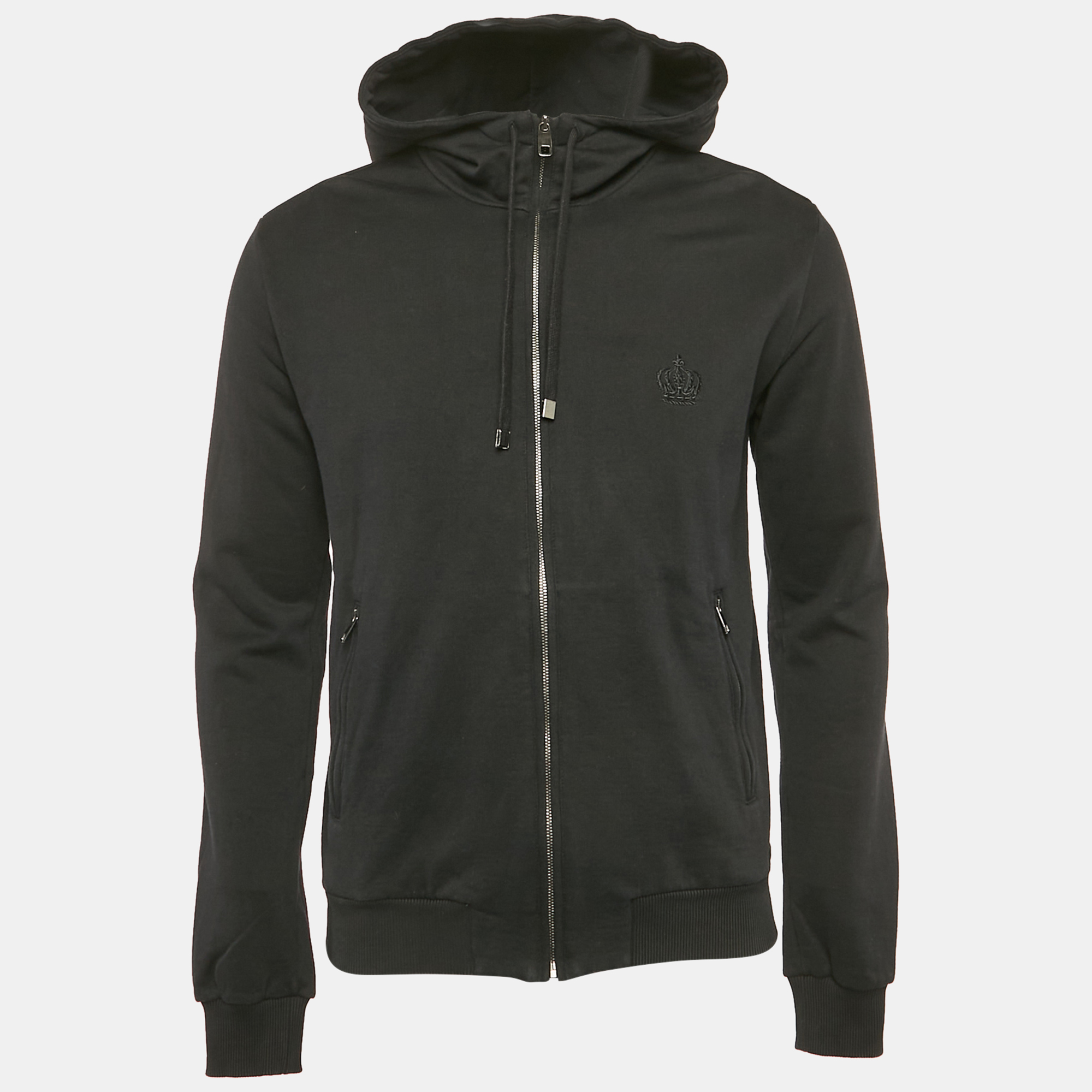 

Dolce & Gabbana Black Cotton Knit Hooded Zip-Up Jacket M