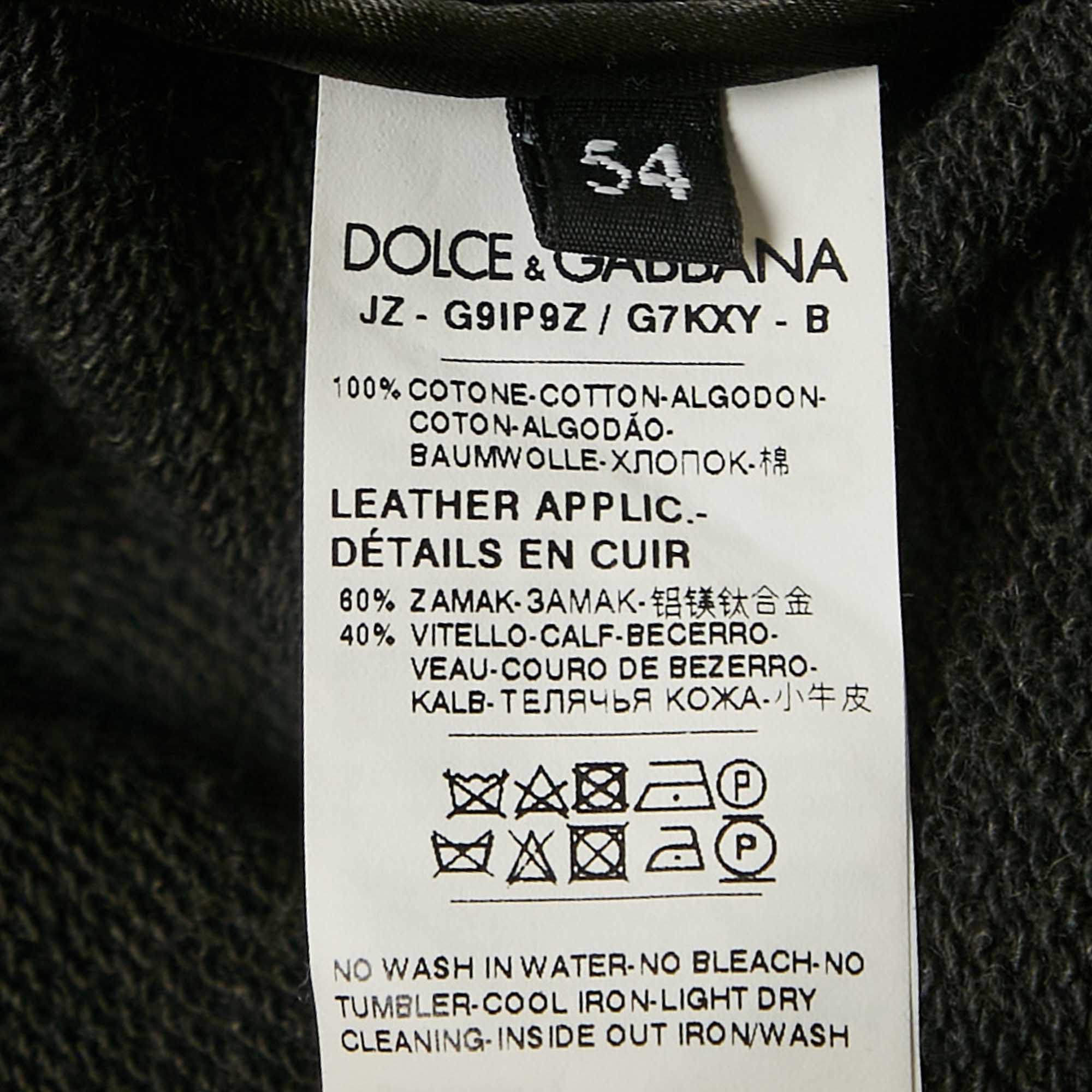 Dolce & Gabbana Charcoal Grey Cotton Knit Lace Trim Detail Hooded Jacket XXL 