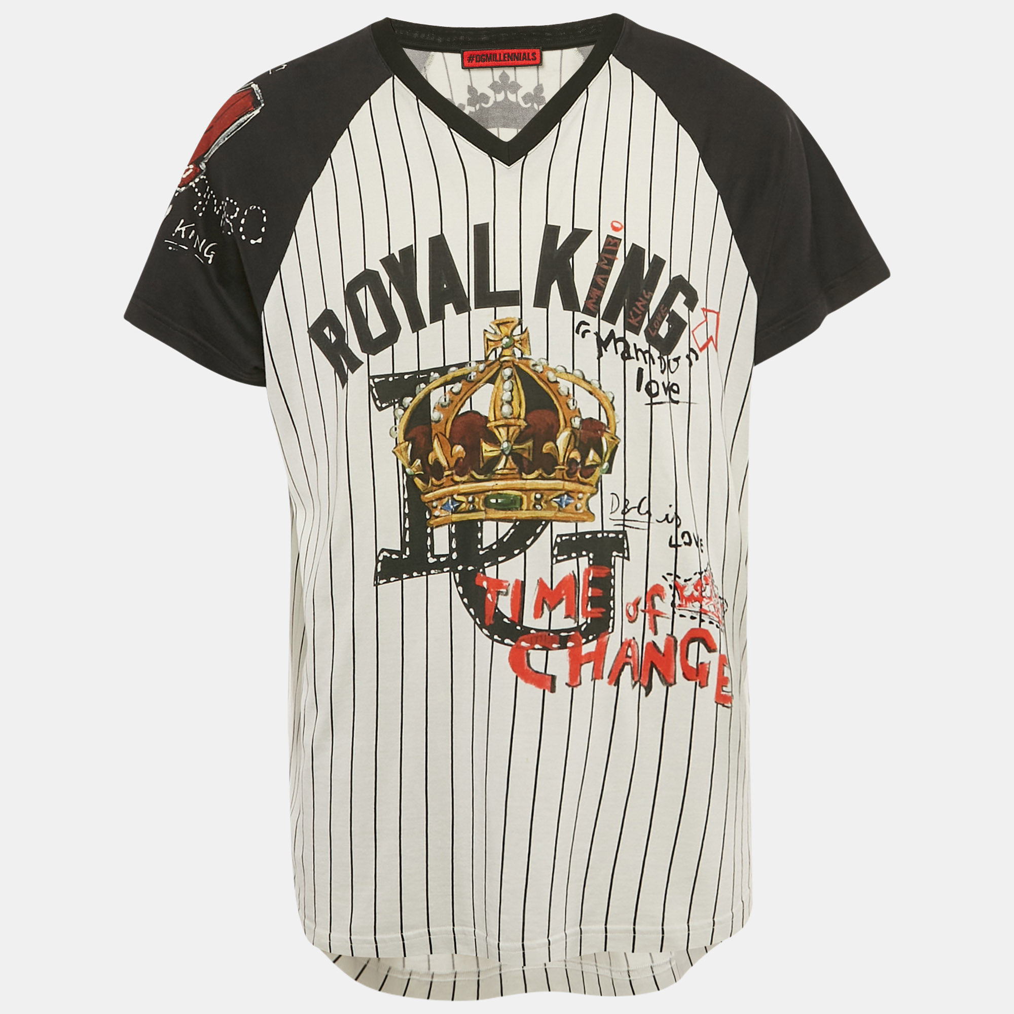 

Dolce & Gabbana Black/White Royal King Print Cotton Jersey Baseball T-Shirt XL