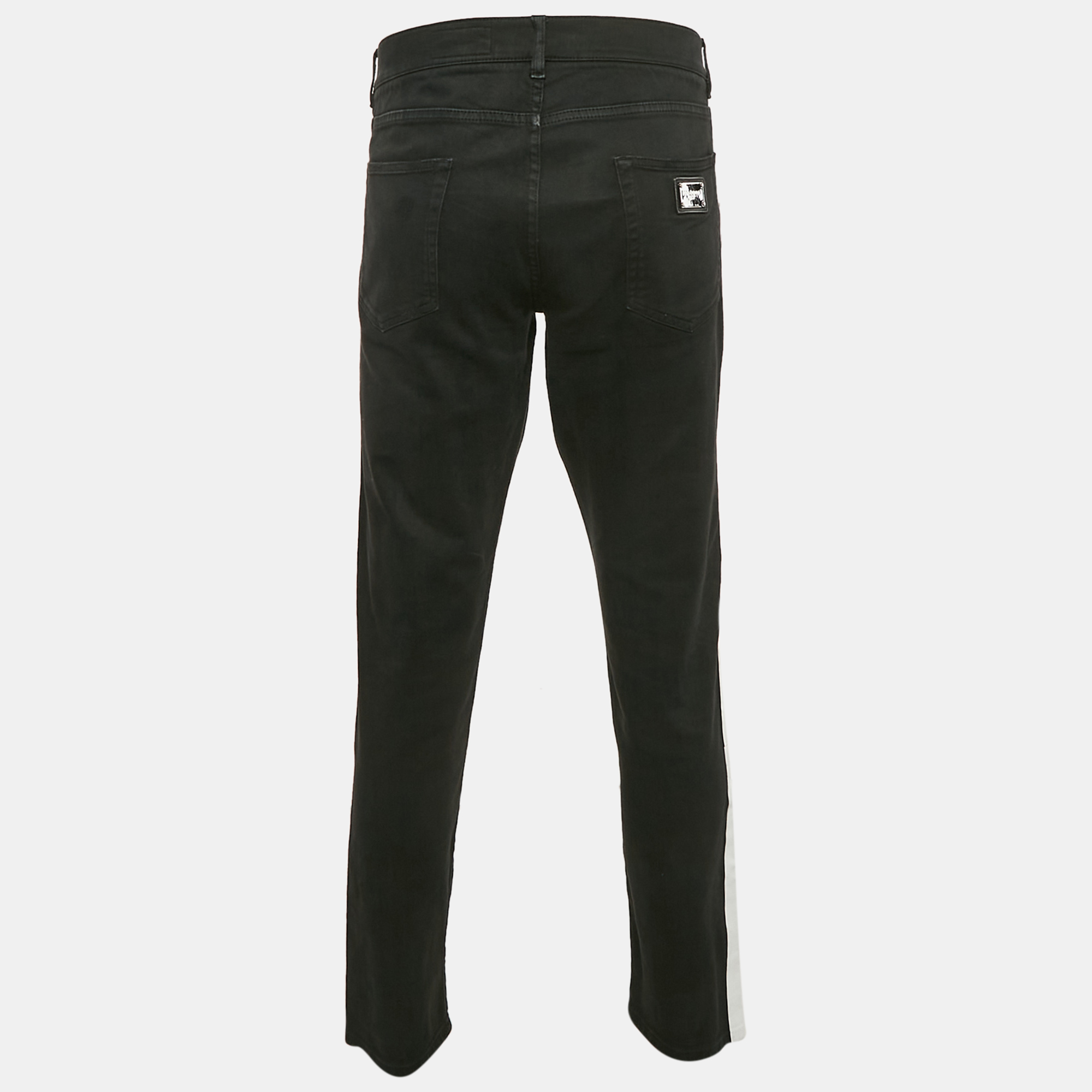 Dolce & Gabbana Black Side Stripe Denim Ripped Skinny Jeans Waist 38
