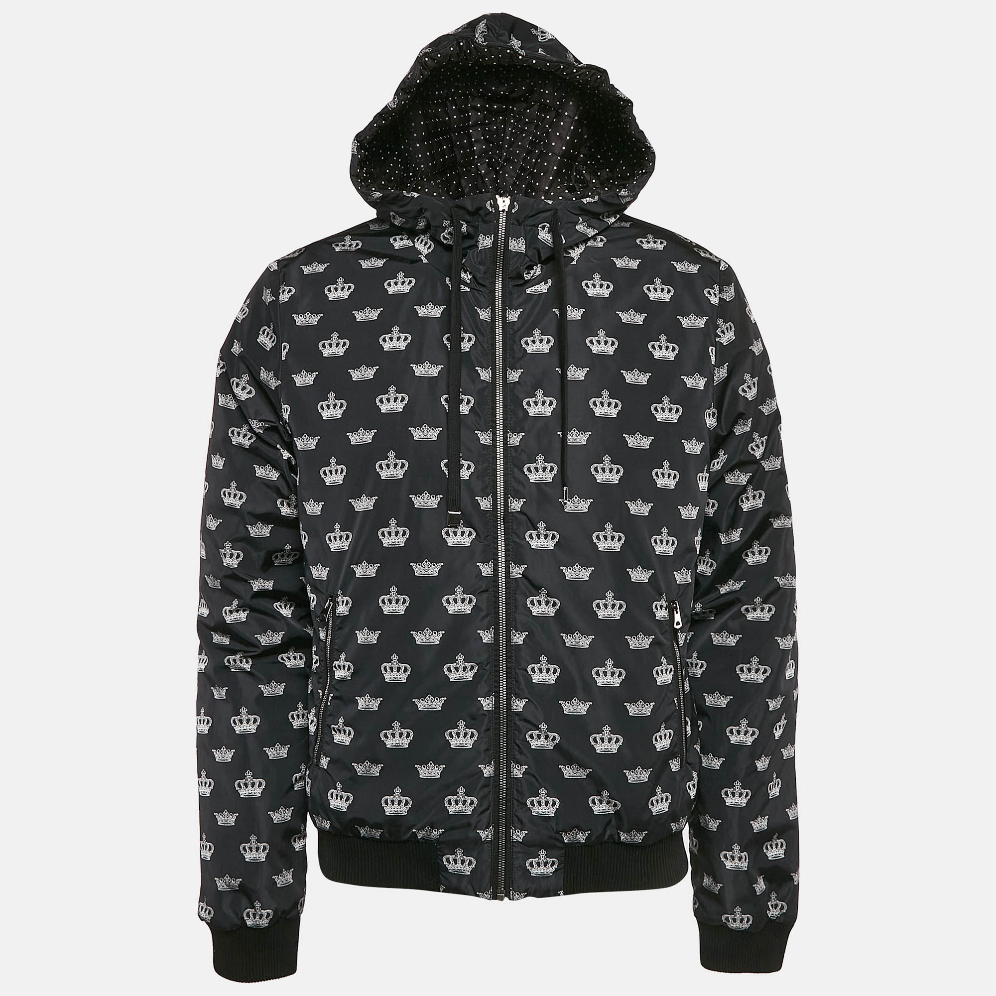 

Dolce & Gabbana Black Crown Print Synthetic Zip-Up Jacket L