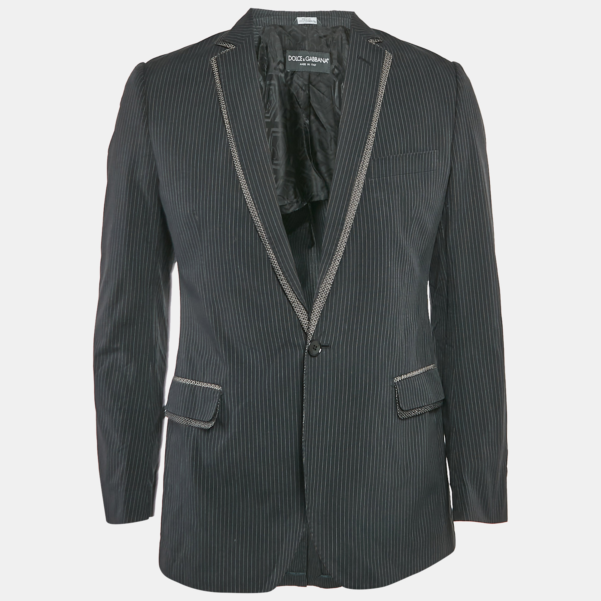 

Dolce & Gabbana Black Stripe Cotton Single Breasted Blazer M