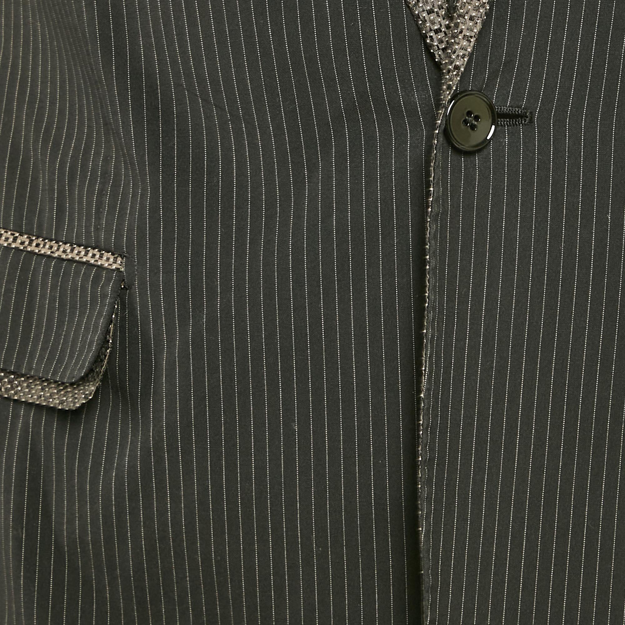 Dolce & Gabbana Black Stripe Cotton Single Breasted Blazer M 