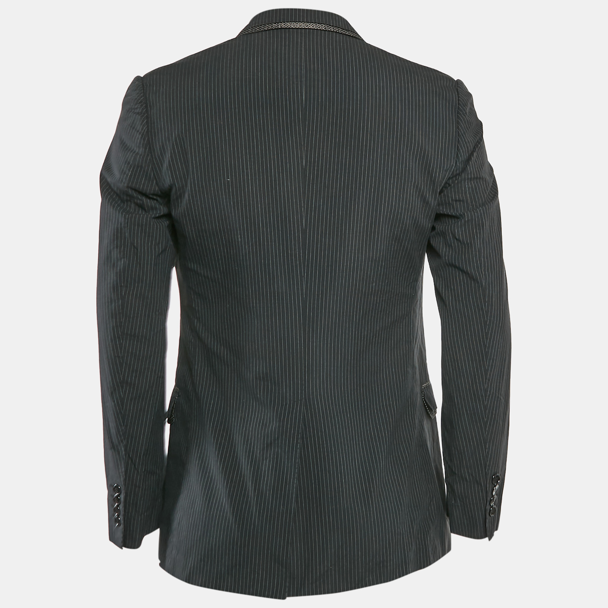 Dolce & Gabbana Black Stripe Cotton Single Breasted Blazer M 