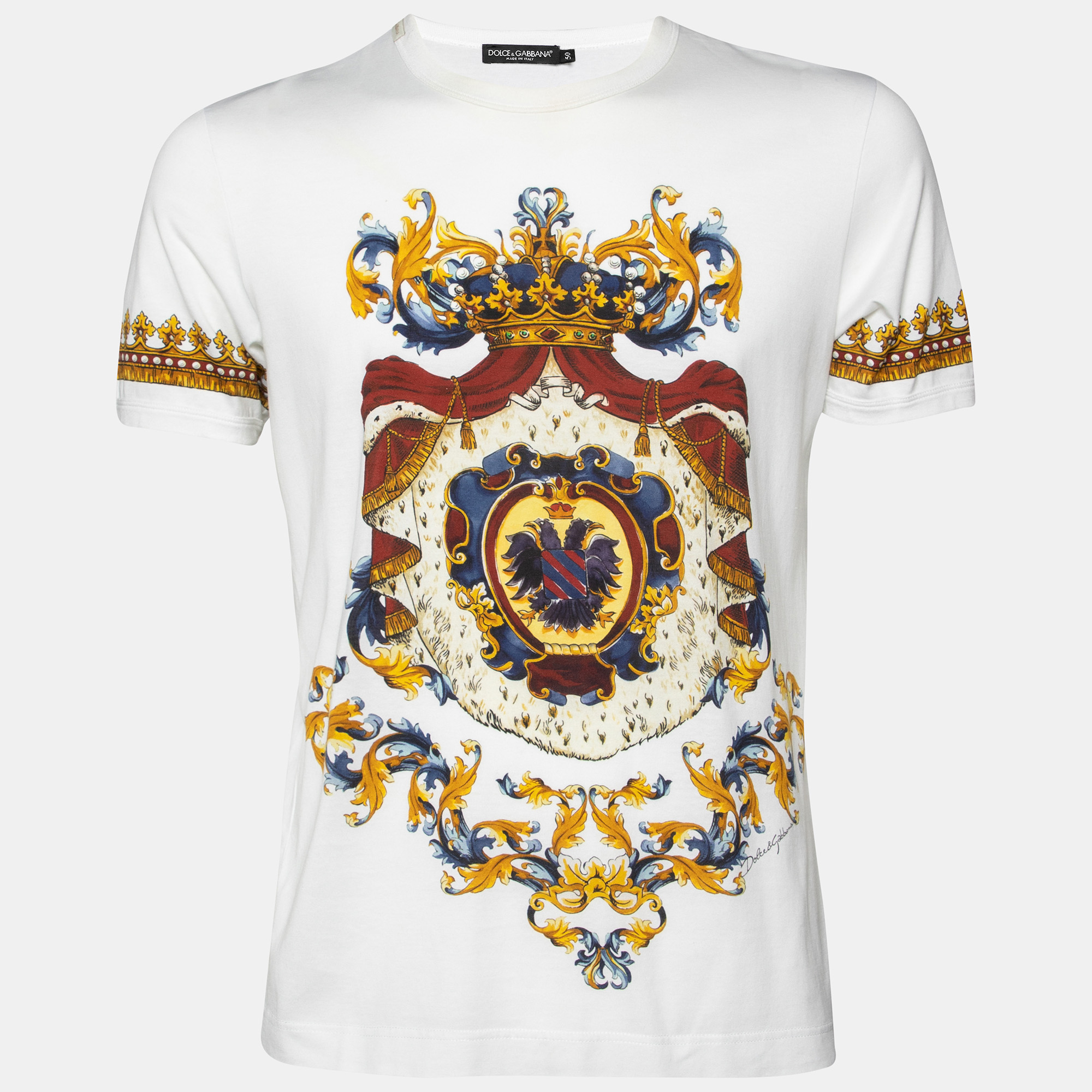 

Dolce & Gabbana White Crown Print Jersey Crewneck T-Shirt L