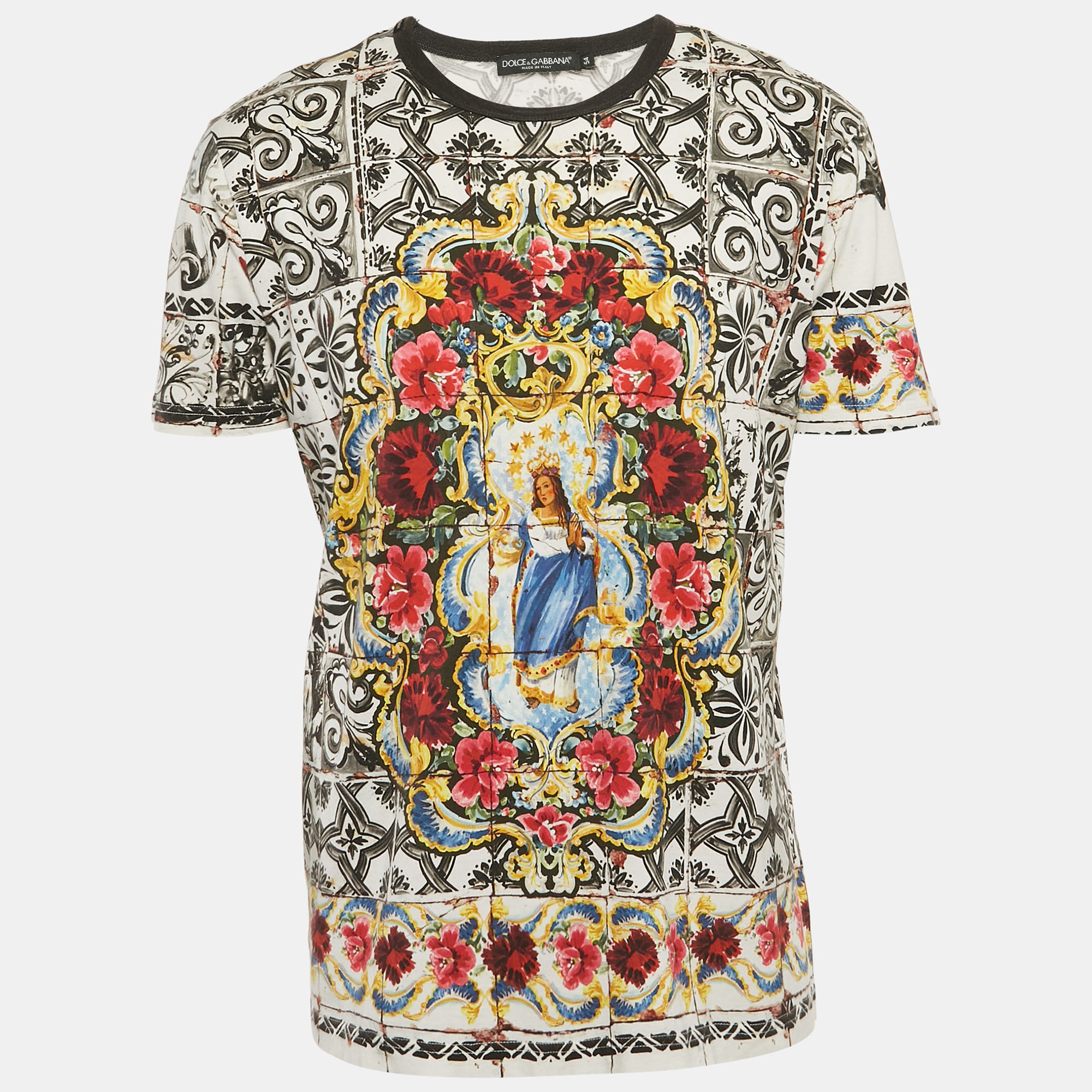 

Dolce & Gabbana Black/White Printed Jersey Crewneck T-Shirt XXL