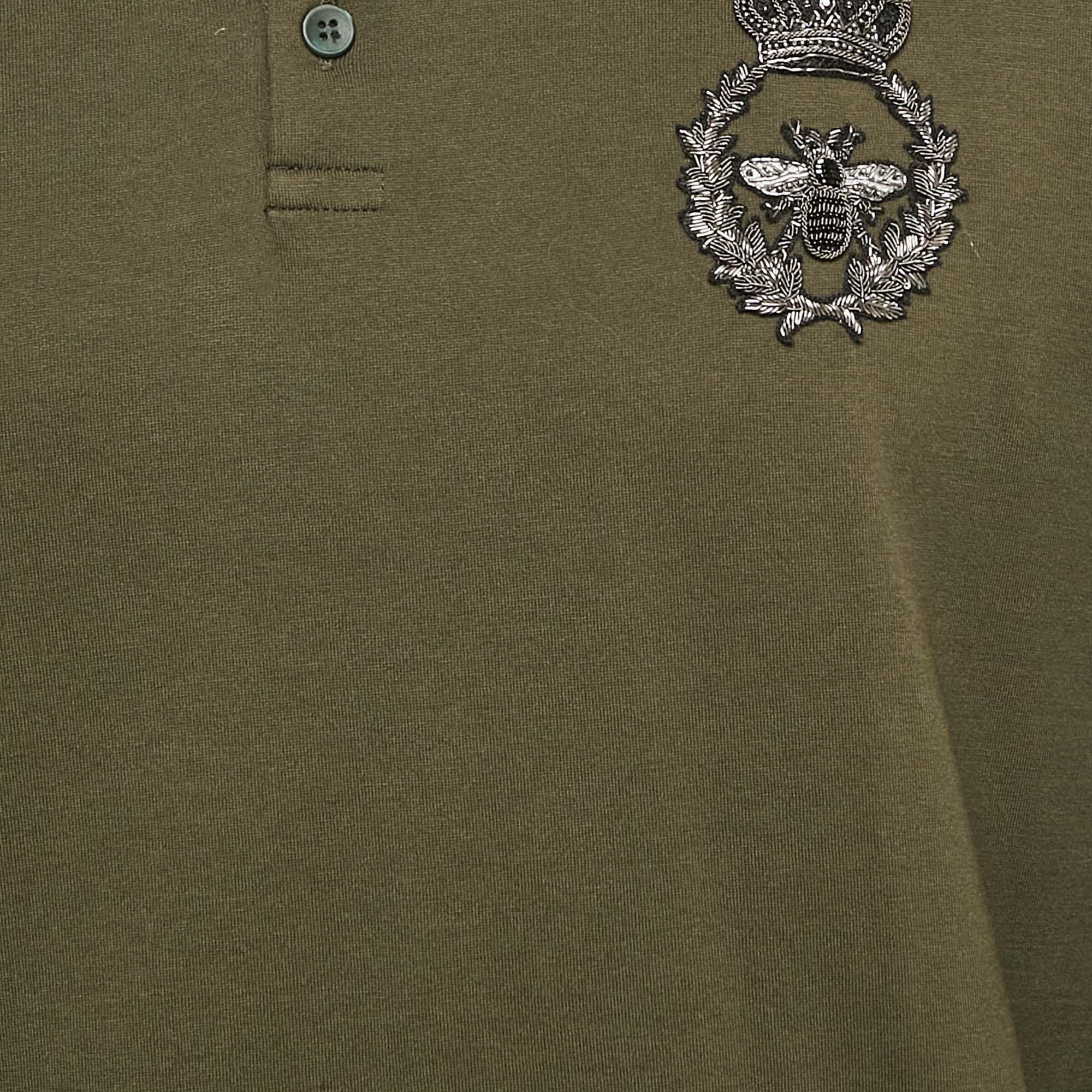 Dolce & Gabbana Green Embroidered Jersey Long Sleeve T-Shirt L 