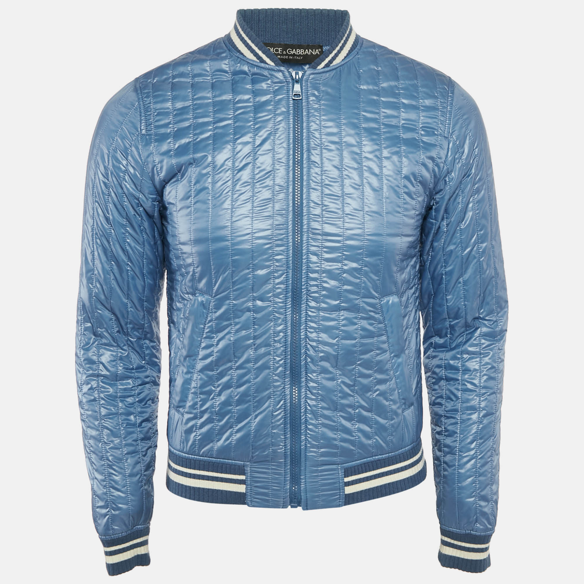 

Dolce & Gabbana Blue Quilted Nylon Zip Front Bomber Jacket S