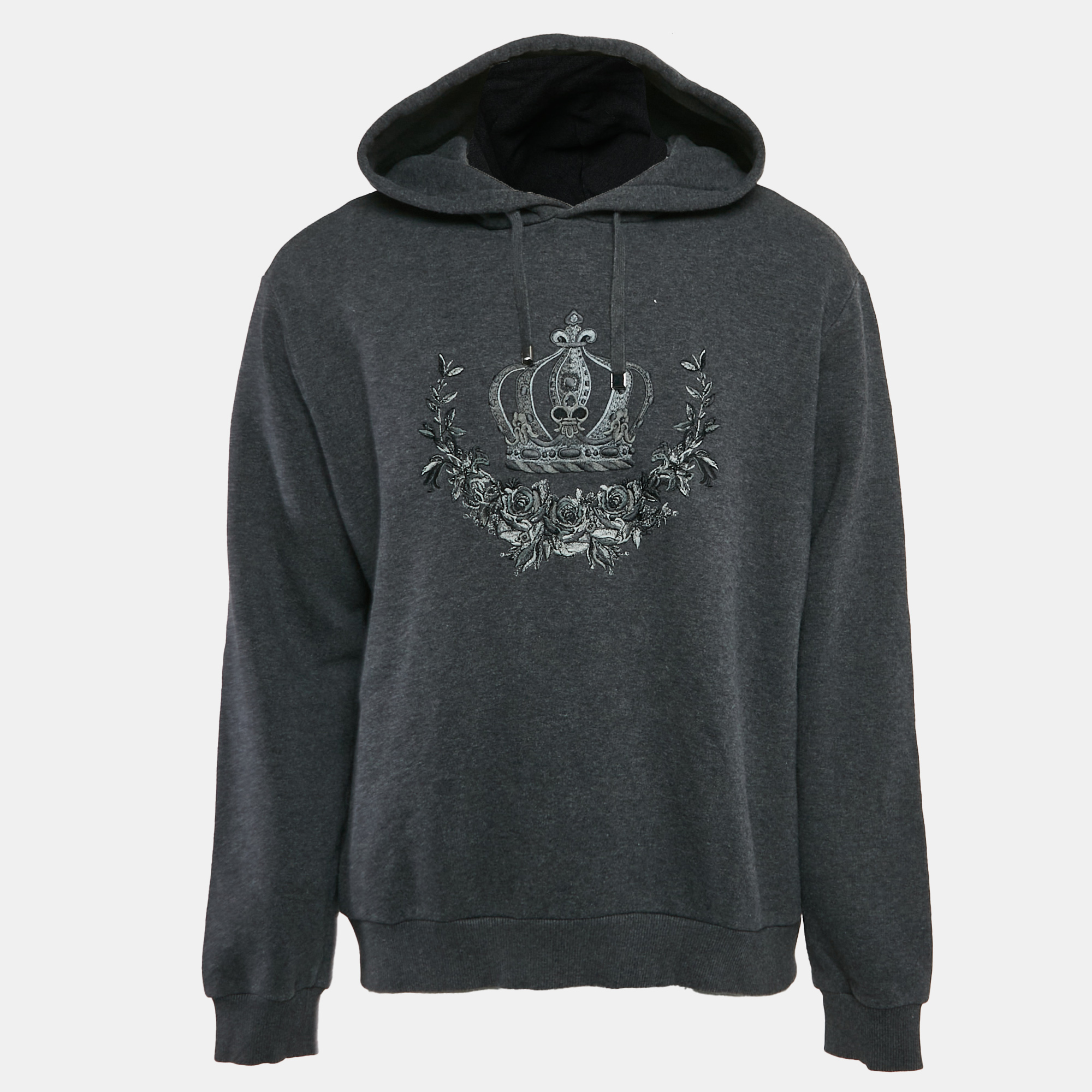 

Dolce & Gabbana Grey Crown Embroidered Cotton Hoodie XXL