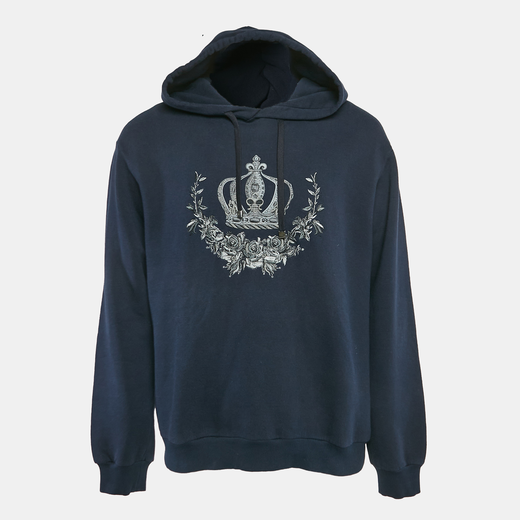 

Dolce & Gabbana Navy Blue Crown Embroidered Cotton Knit Hoodie XXL