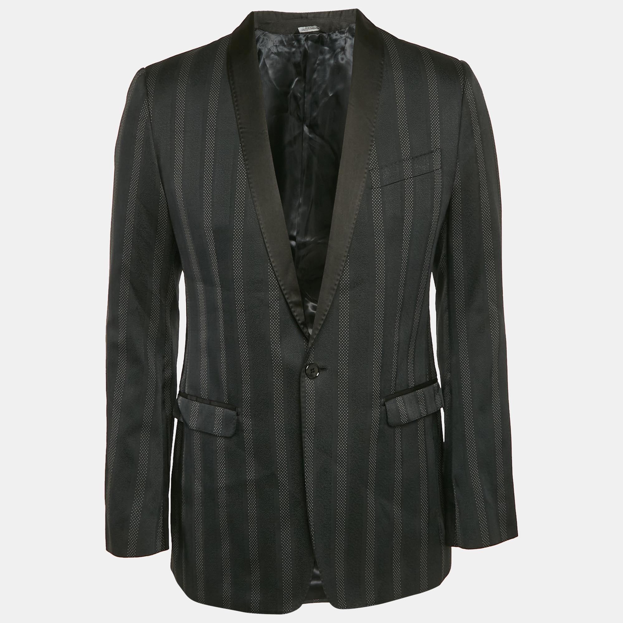 

Dolce & Gabbana Black Striped Gabardine Single Breasted Blazer M