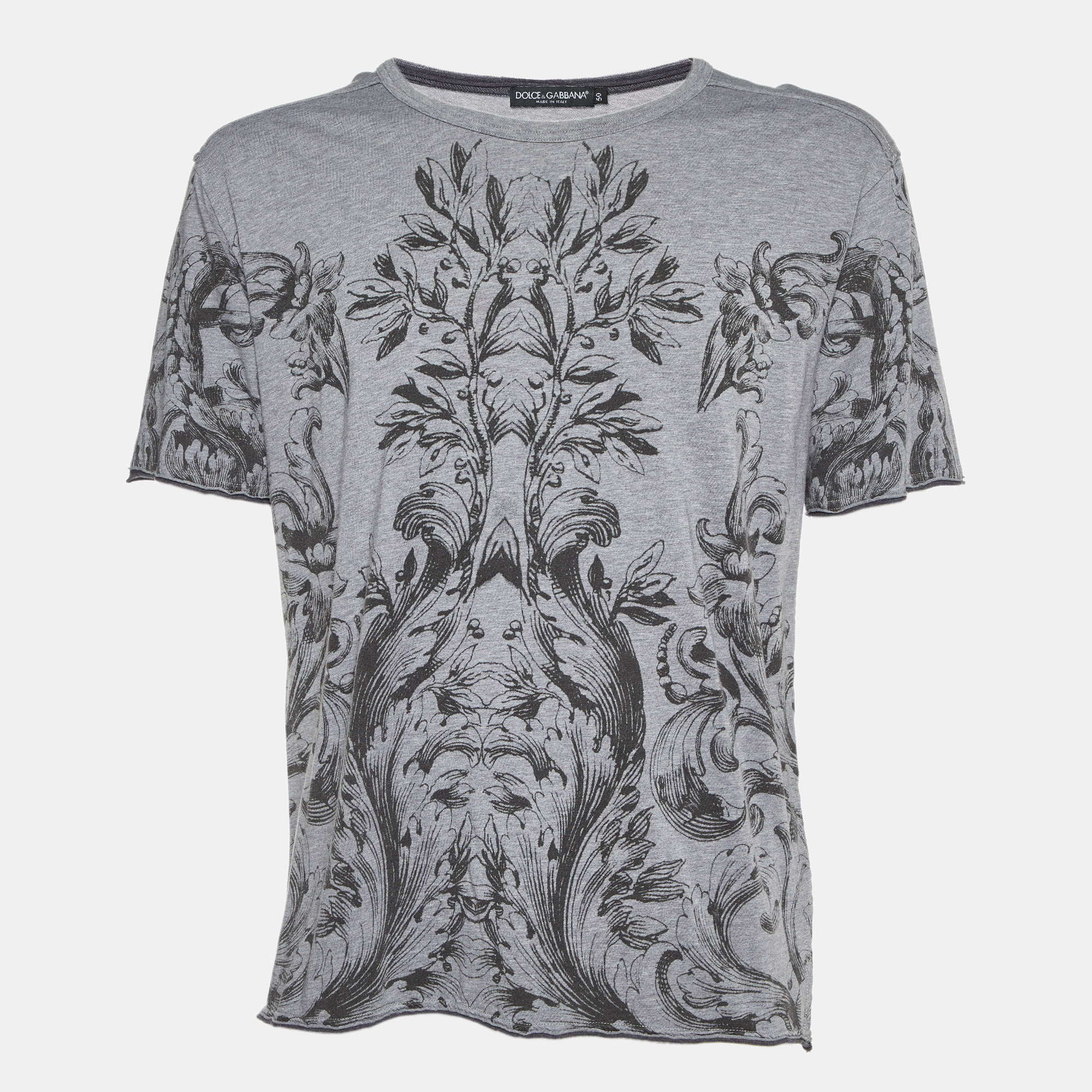 

Dolce & Gabbana Grey Printed Viscose/Wool Crew Neck T-Shirt L