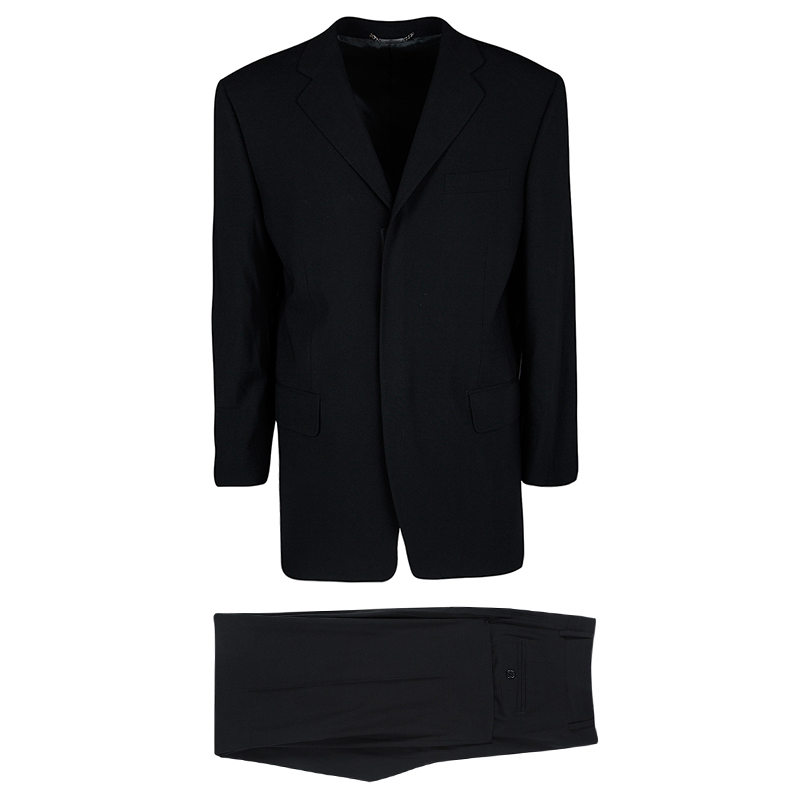 Pre Owned Dolce & Gabbana Black Wool Velcro Closure Detail Regular Fit Suit XXL