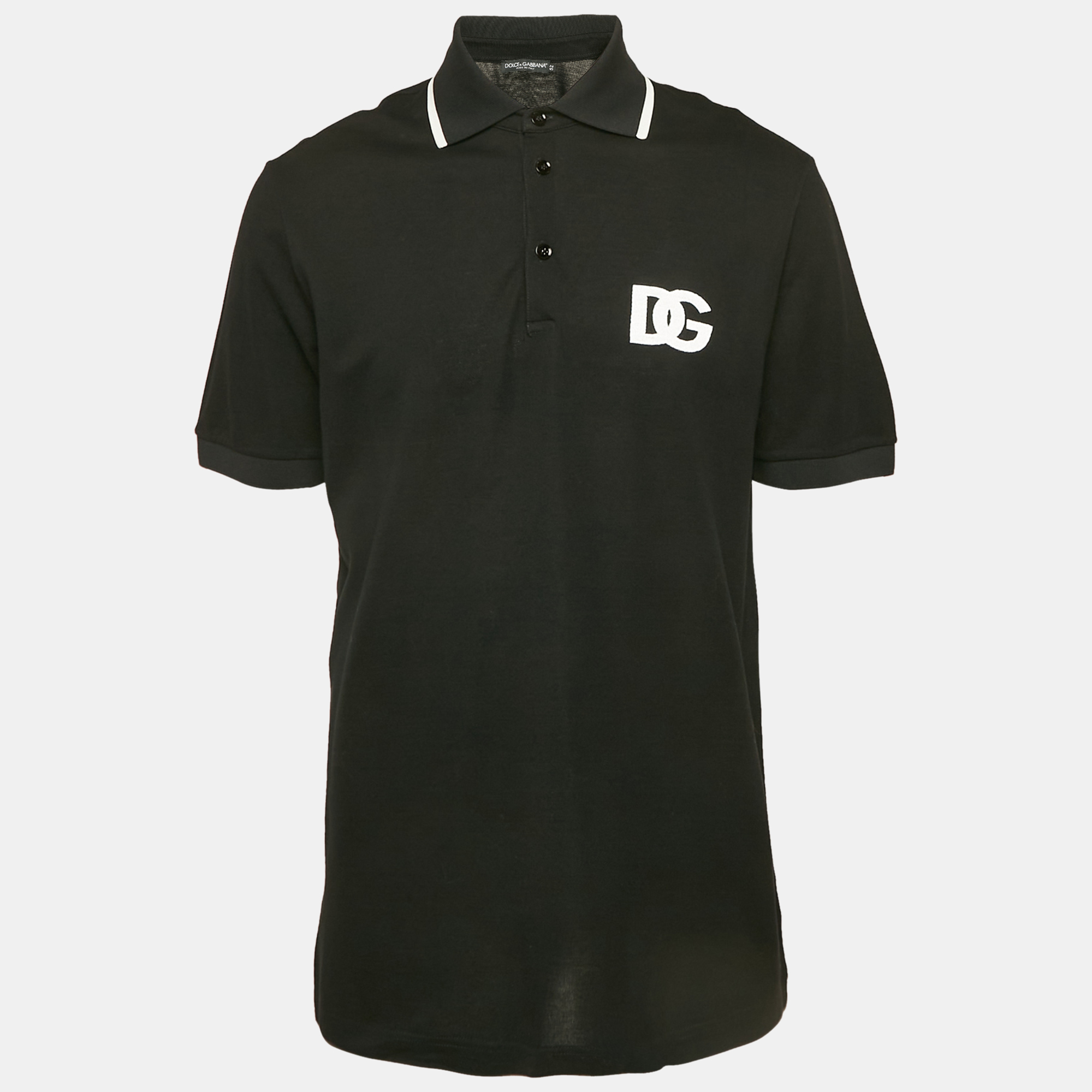 

Dolce & Gabbana Black Logo Embroidered Cotton Polo T-Shirt XL