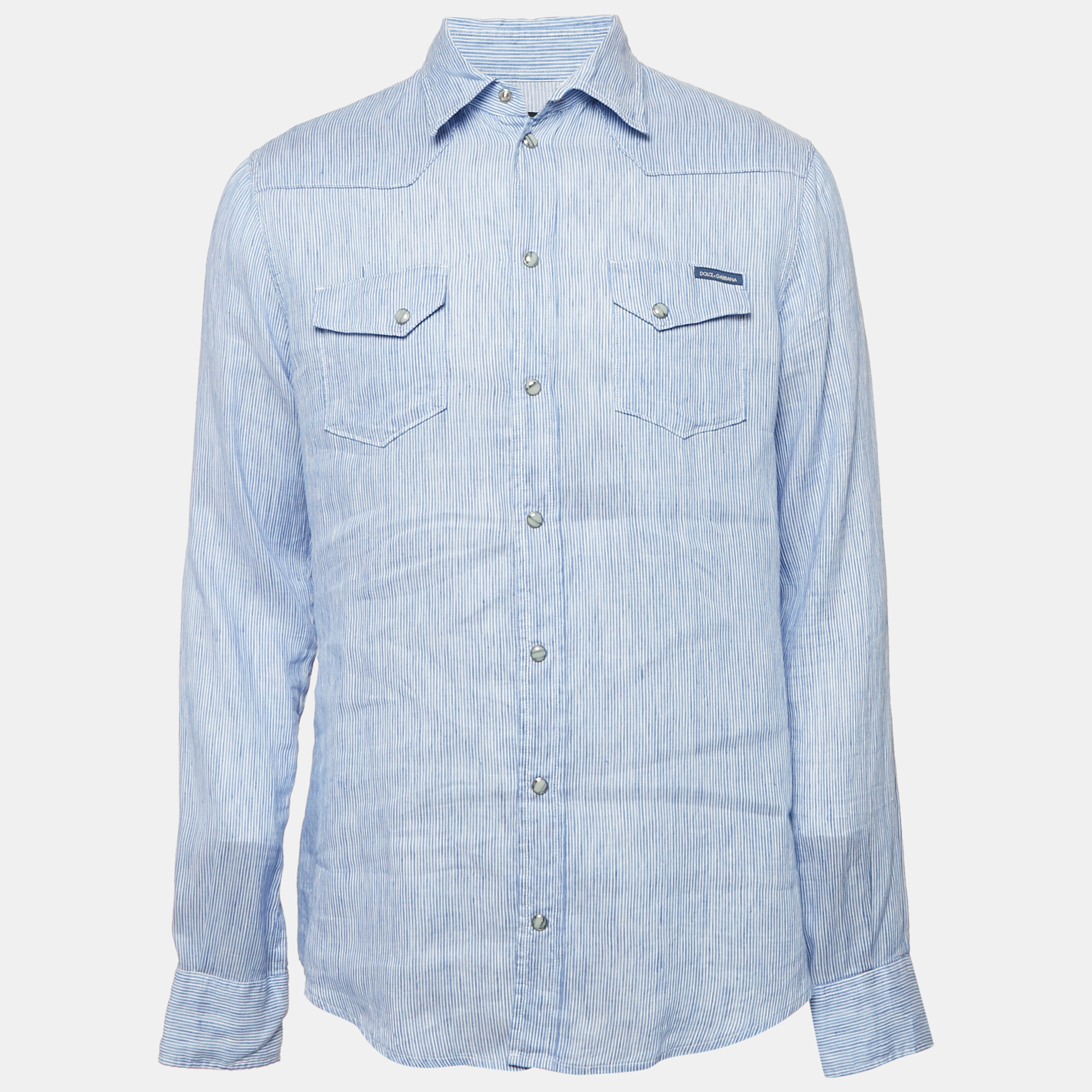 

Dolce & Gabbana Blue Striped Linen Blend Slim Fit Shirt XL