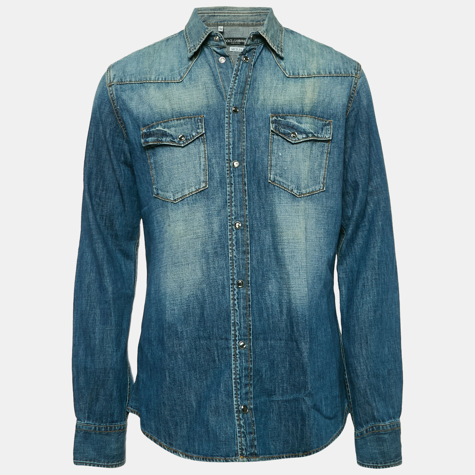 

Dolce & Gabbana Blue Faded Denim Sicilia Shirt XL