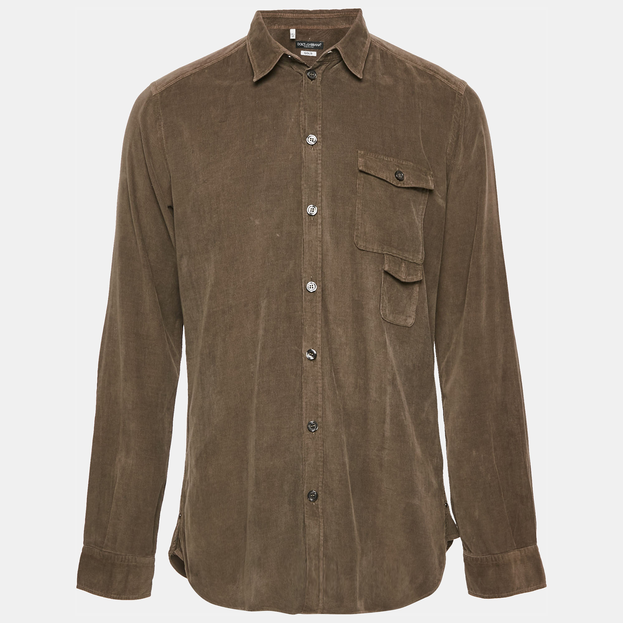 

Dolce & Gabbana Brown Corduroy Gold Shirt XL