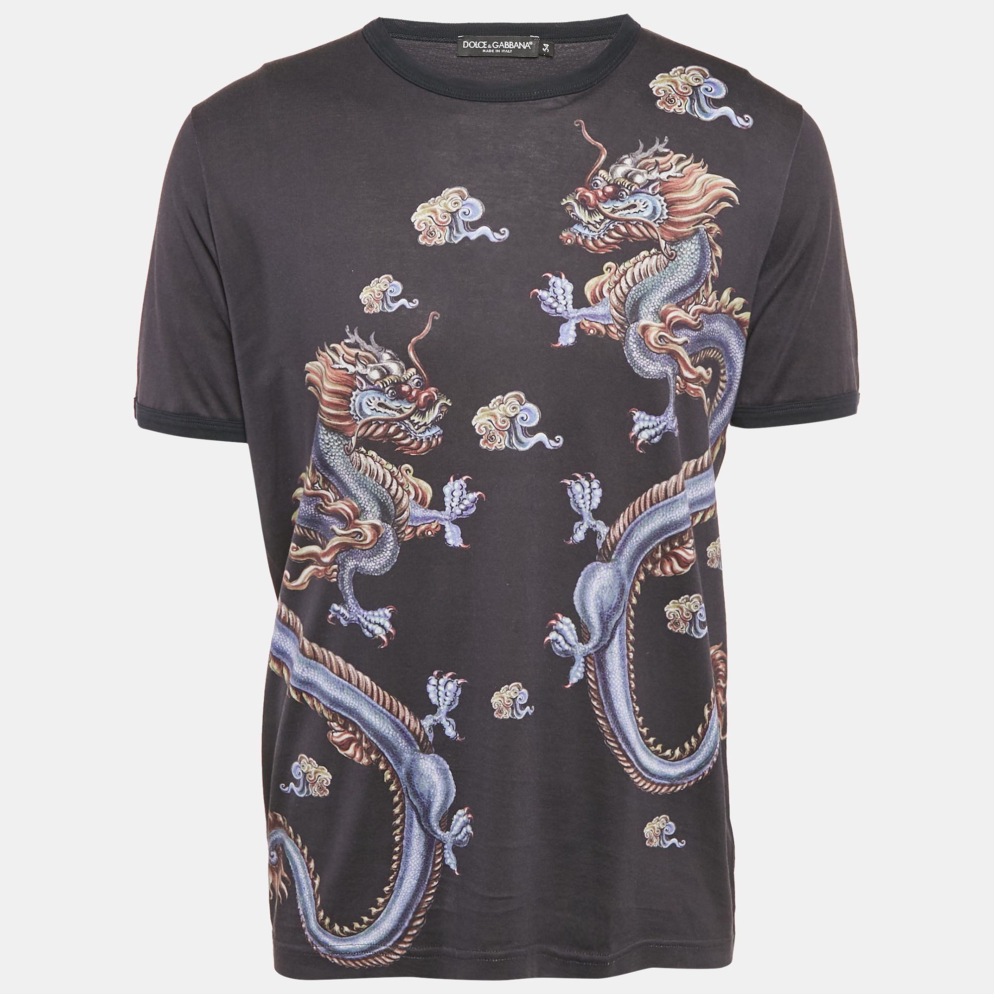 

Dolce & Gabbana Blue Dragon Print Jersey Crewneck T-Shirt XXL