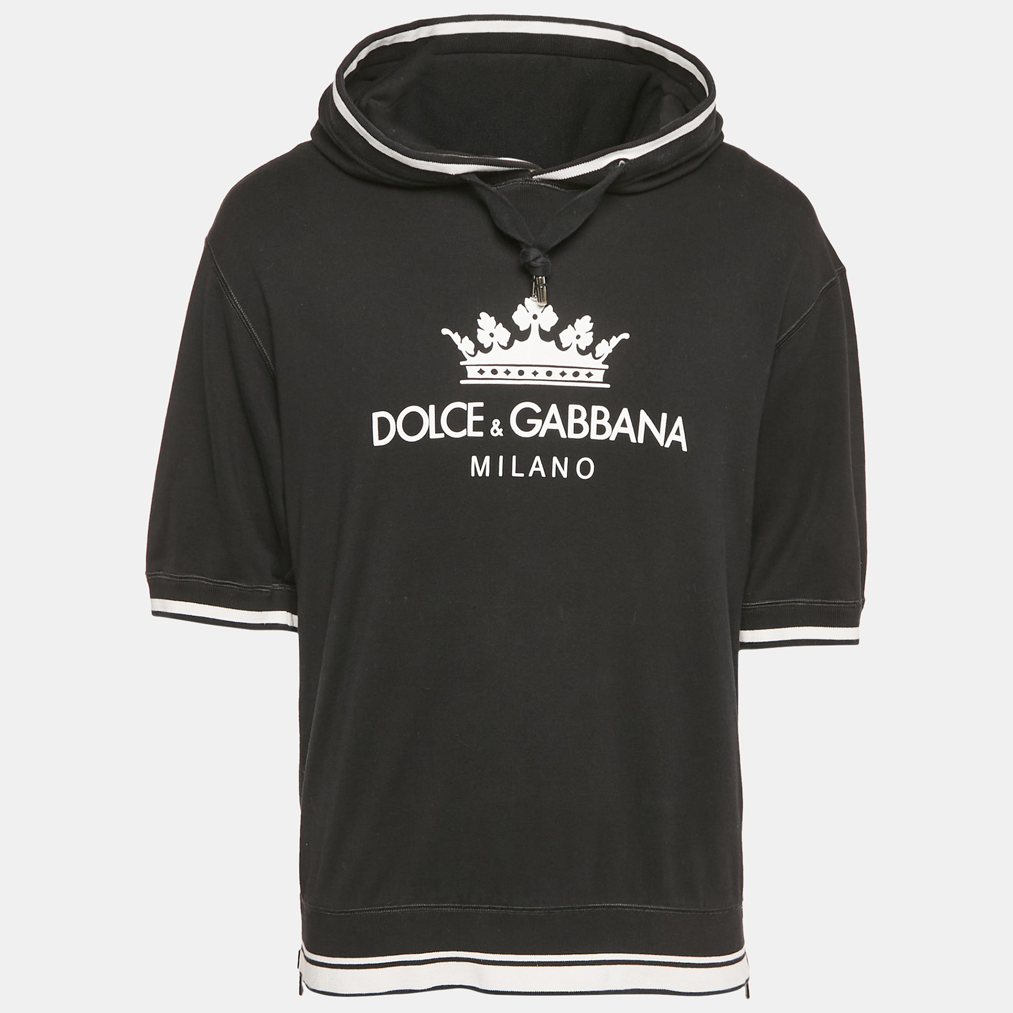 

Dolce & Gabbana Black Logo Print Cotton Short Sleeve Hoodie S