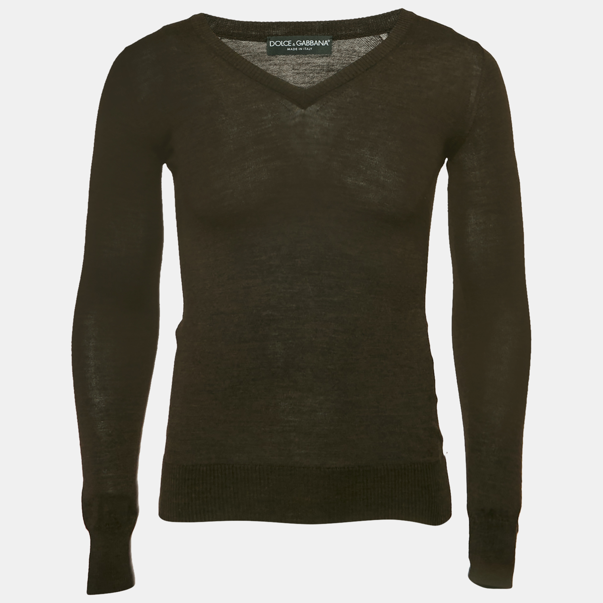 

Dolce & Gabbana Brown Knit V-Neck Sweater S