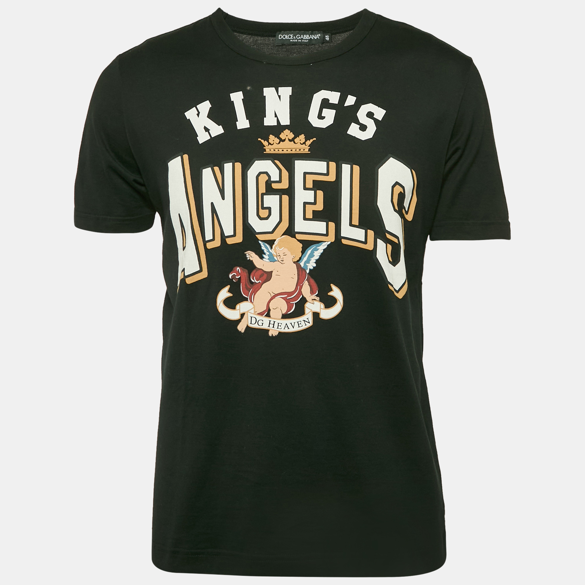 

Dolce & Gabbana Black King's Angel Print Jersey T-Shirt M