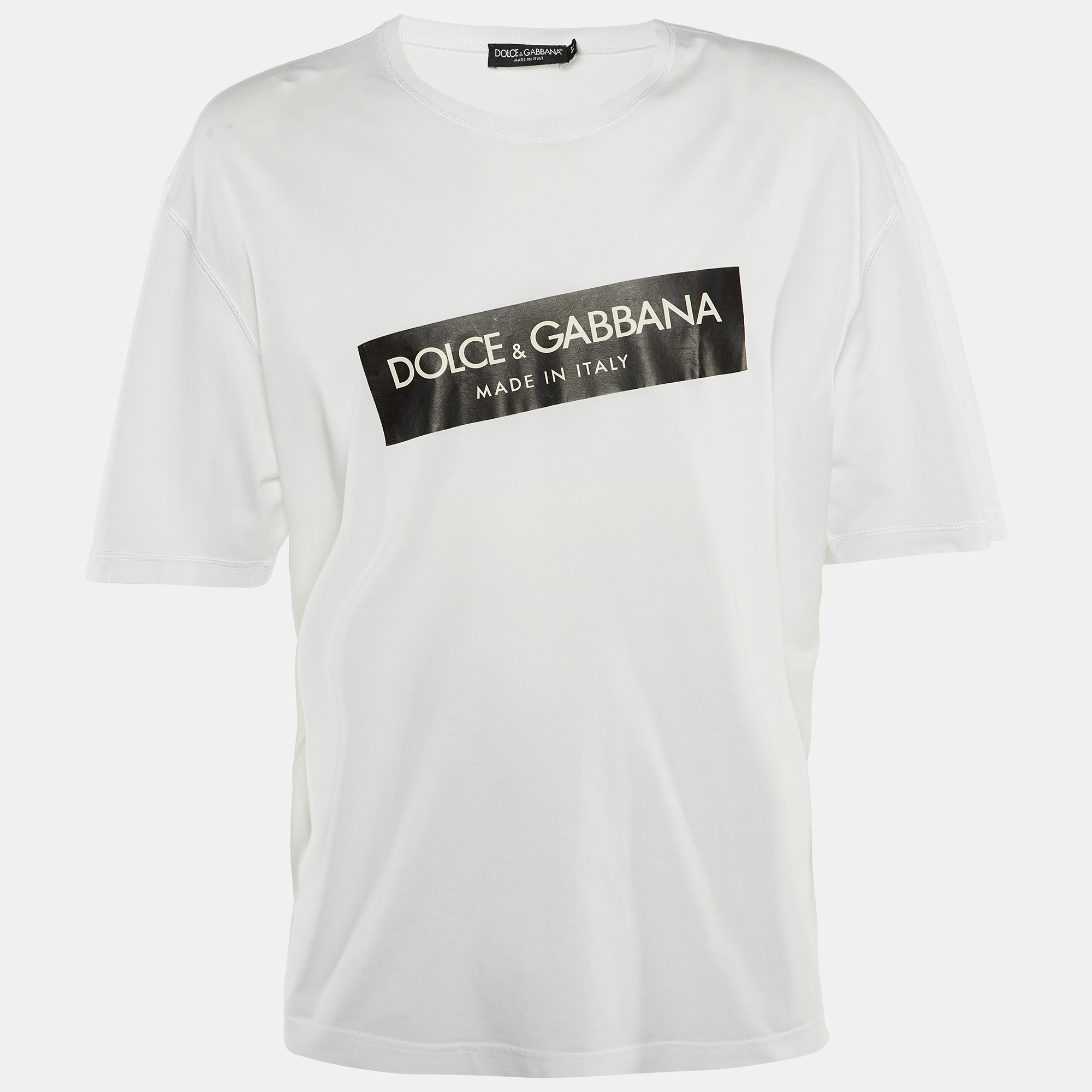 

Dolce & Gabbana White Slant Logo Print Cotton Crew Neck T-Shirt XL
