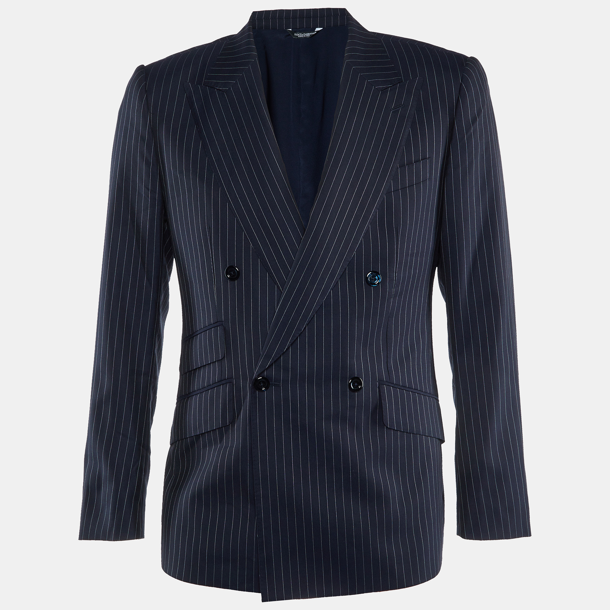 

Dolce & Gabbana Navy Blue Striped Wool & Silk Blazer M