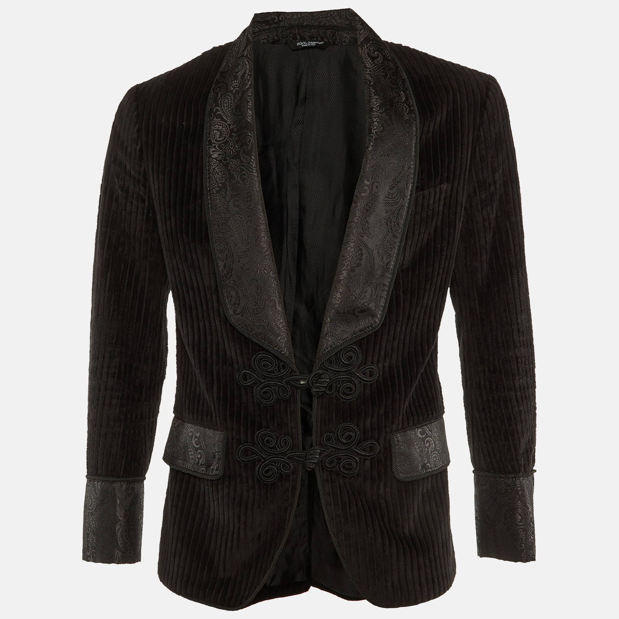 

Dolce & Gabbana Black Velour & Brocade Blazer M