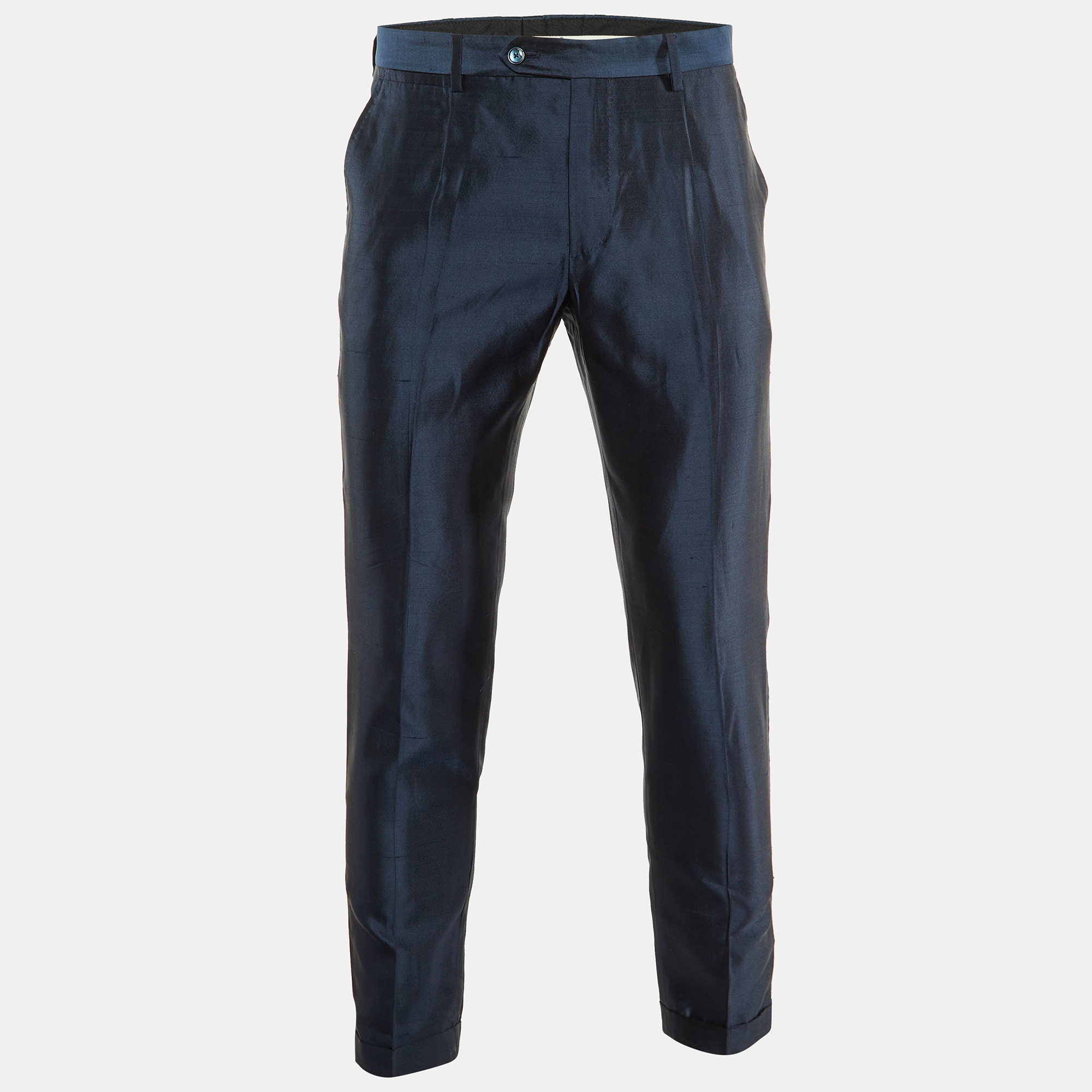 

Dolce & Gabbana Dark Blue Silk Tailored Pants M, Navy blue
