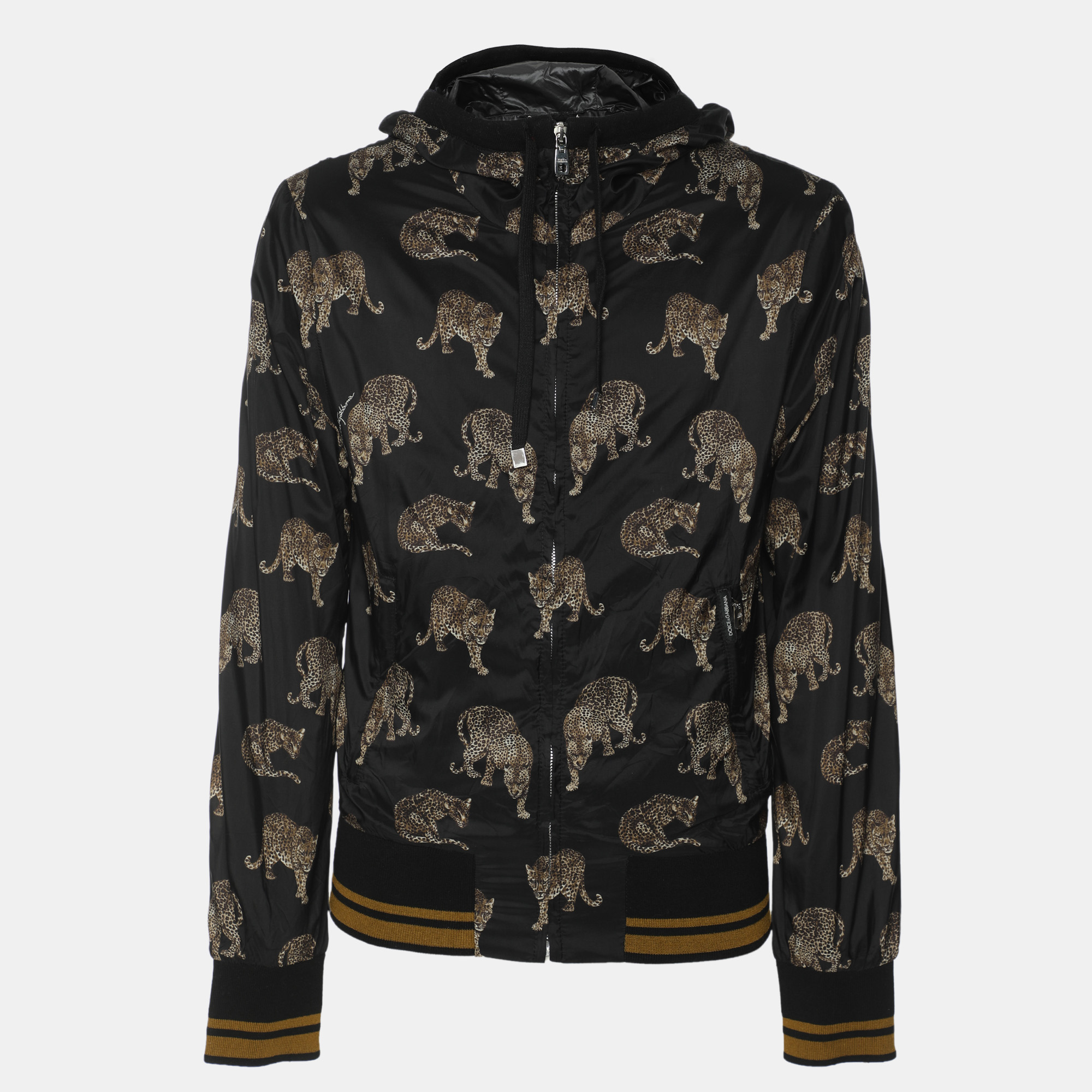 

Dolce & Gabbana Black Leopard Print Nylon Zip-UP Hoodie XS