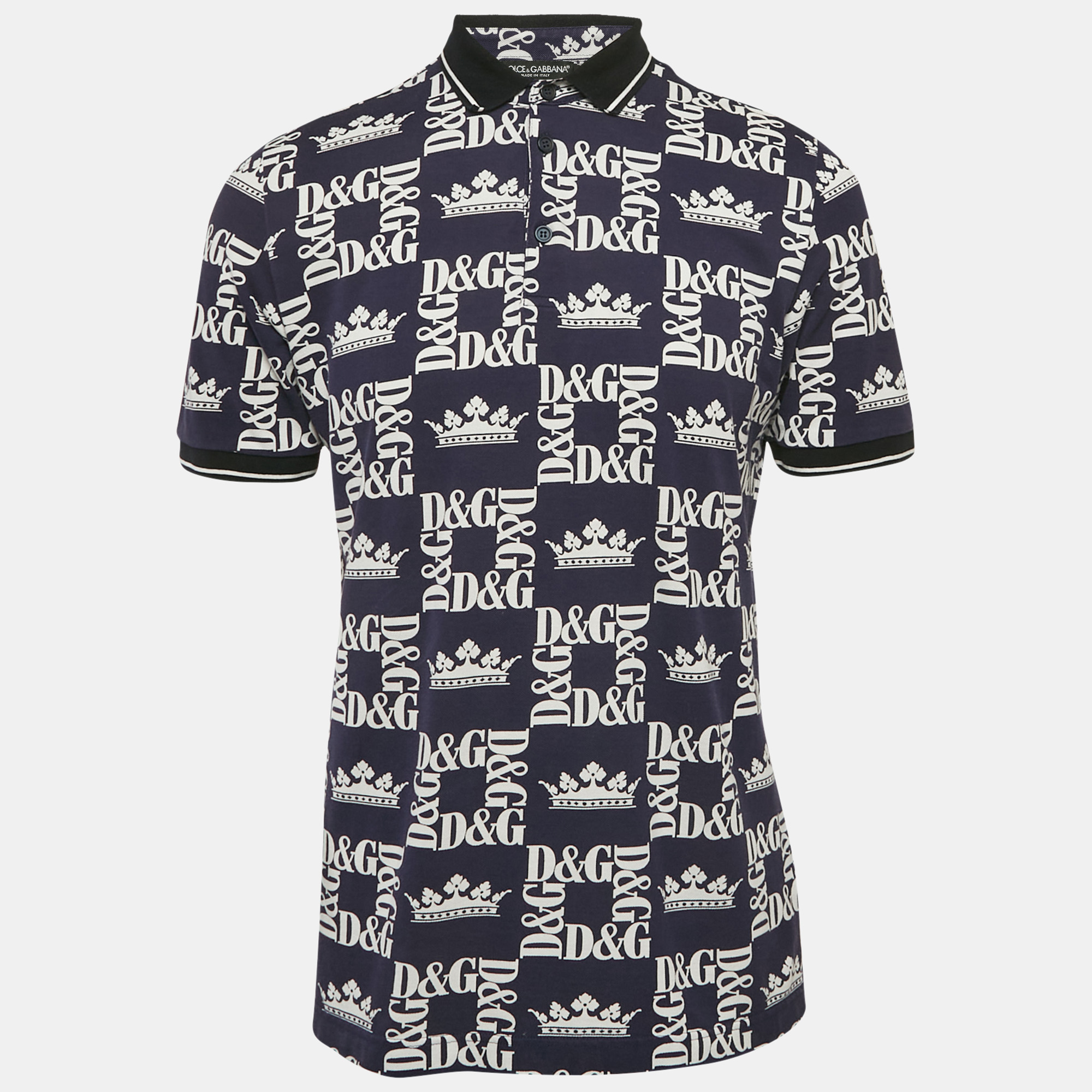 

Dolce & Gabbana Navy Blue D&G Print Cotton Polo T-Shirt L