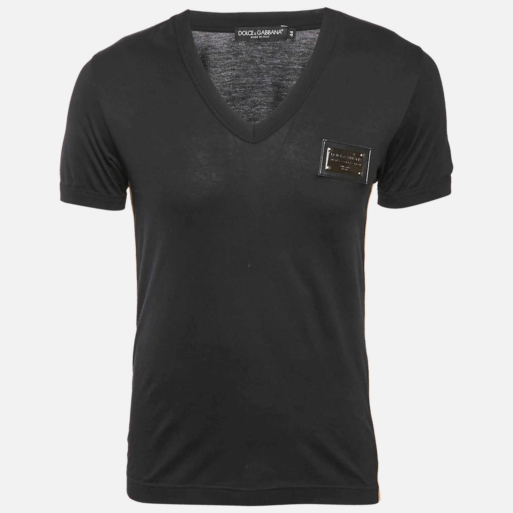 

Dolce & Gabbana Multicolor Cotton Logo Plaque V-Neck T-Shirt XS