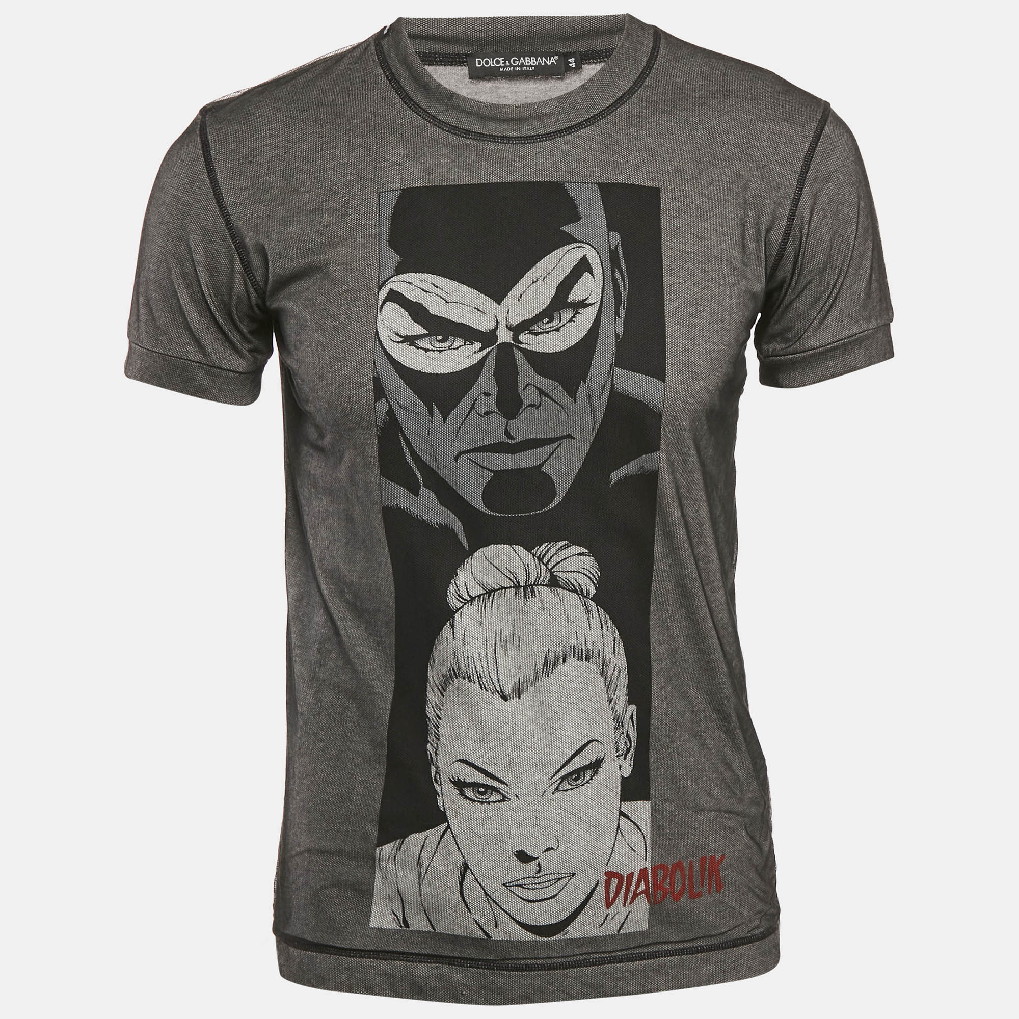 

Dolce & Gabbana Grey Melange Diabolik Print Cotton Blend Crew Neck T-Shirt XS