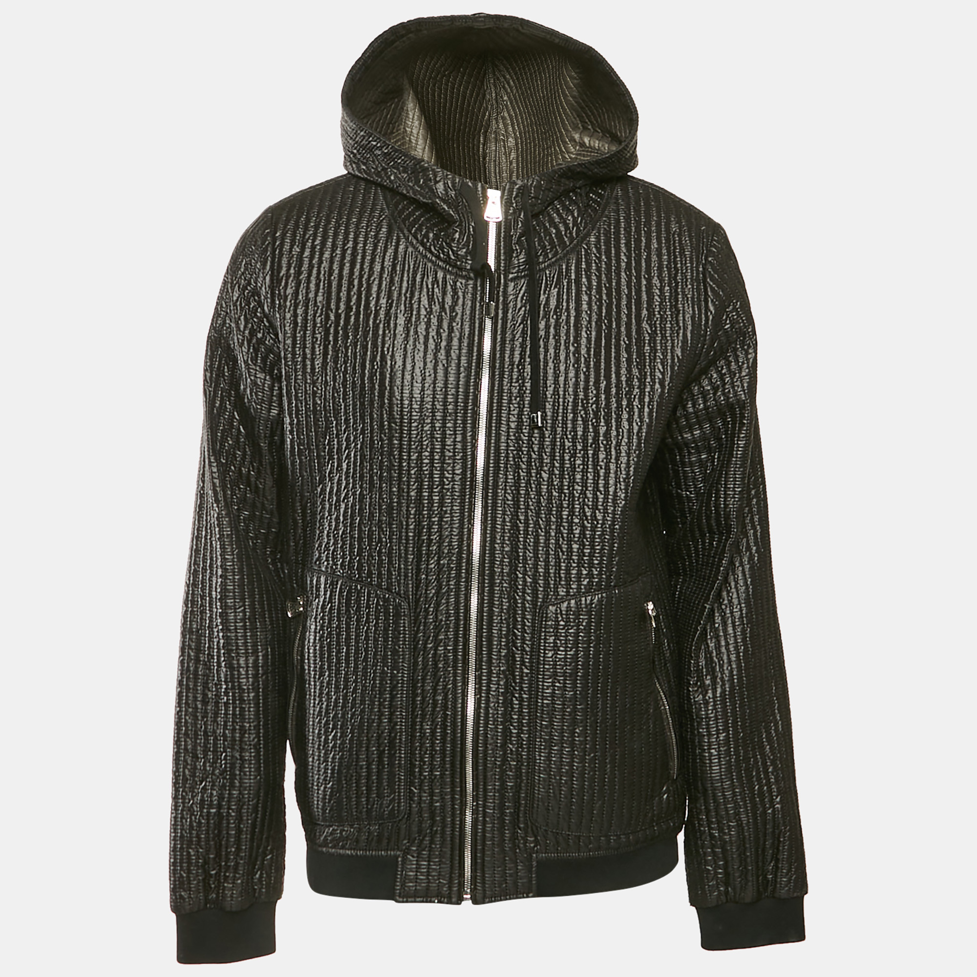 

Dolce & Gabbana Black Quilted Nylon Zip Front Hooded Jacket XXXL