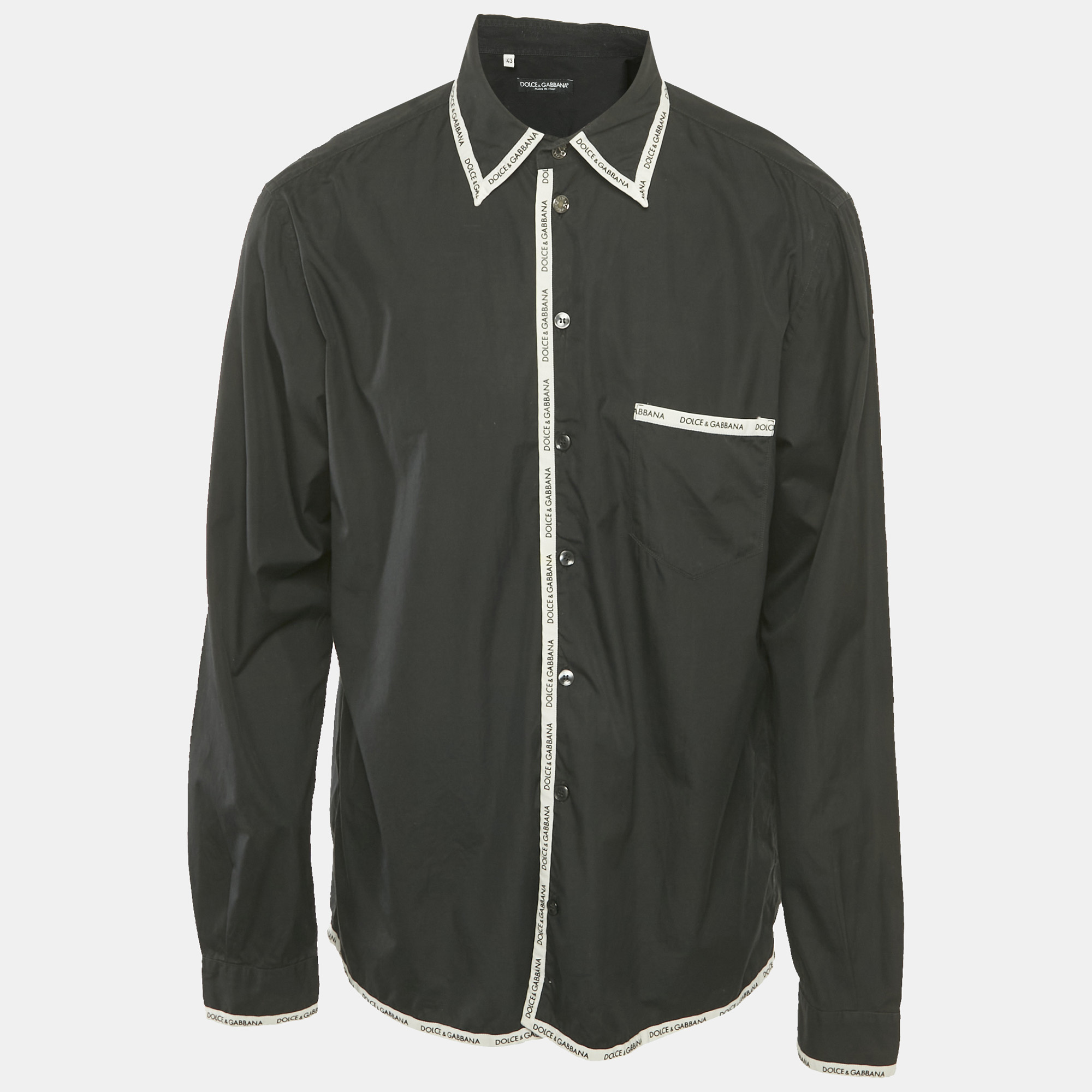 

Dolce & Gabbana Black Cotton Logo Trimmed Button Front Shirt XXL
