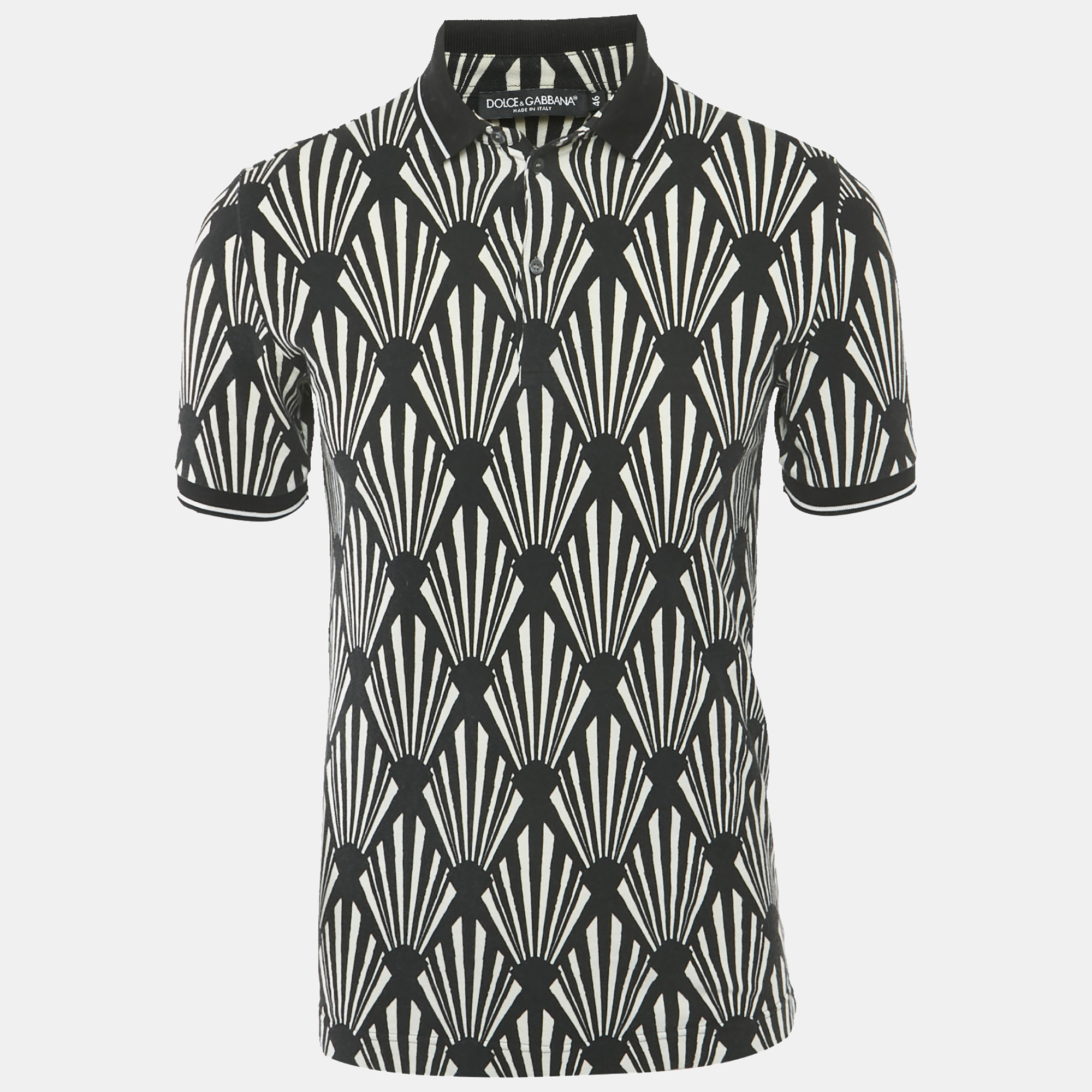 

Dolce & Gabbana Black Printed Cotton Pique Polo T-Shirt S