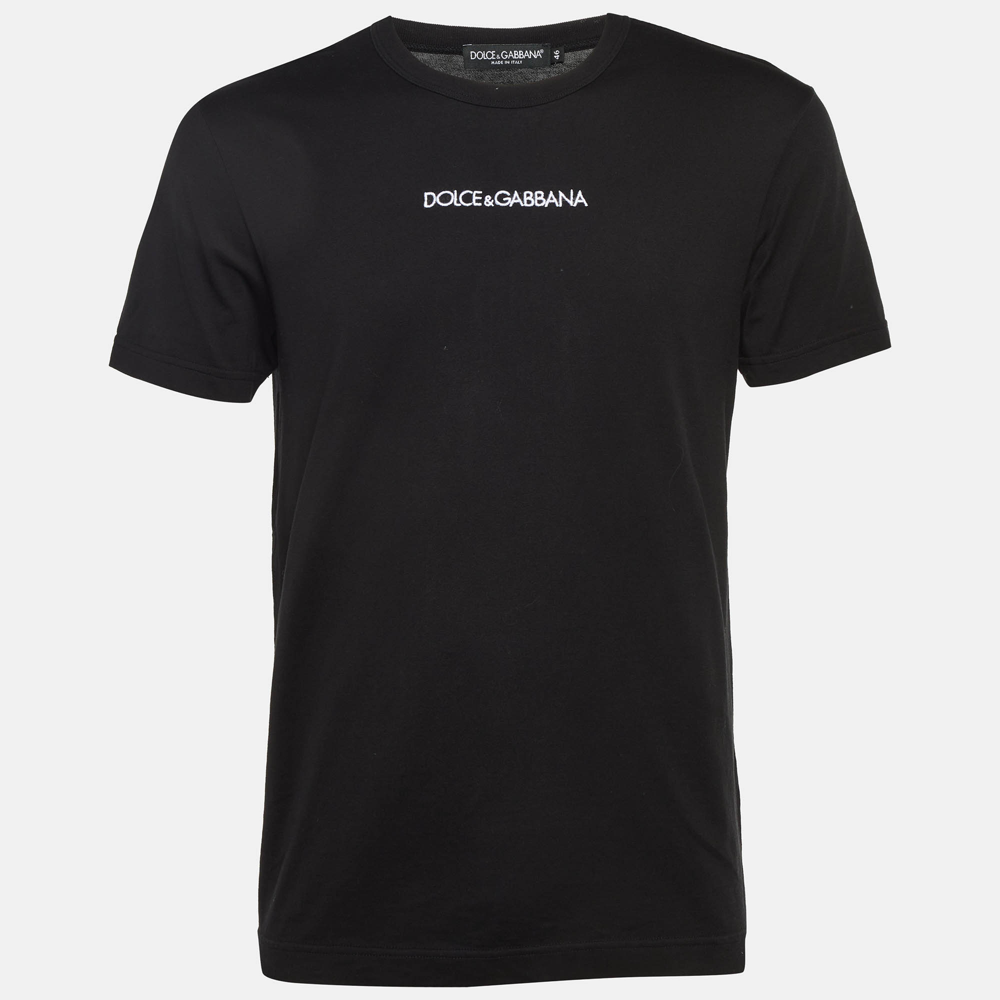 

Dolce & Gabbana Black Logo Embroidered Cotton Crew Neck T-Shirt S