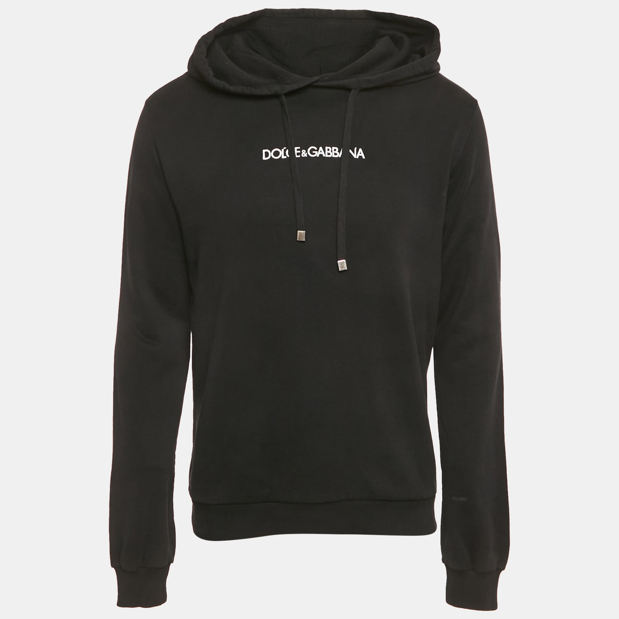 

Dolce & Gabbana Black Logo Embroidery Cotton Hooded Sweatshirt M